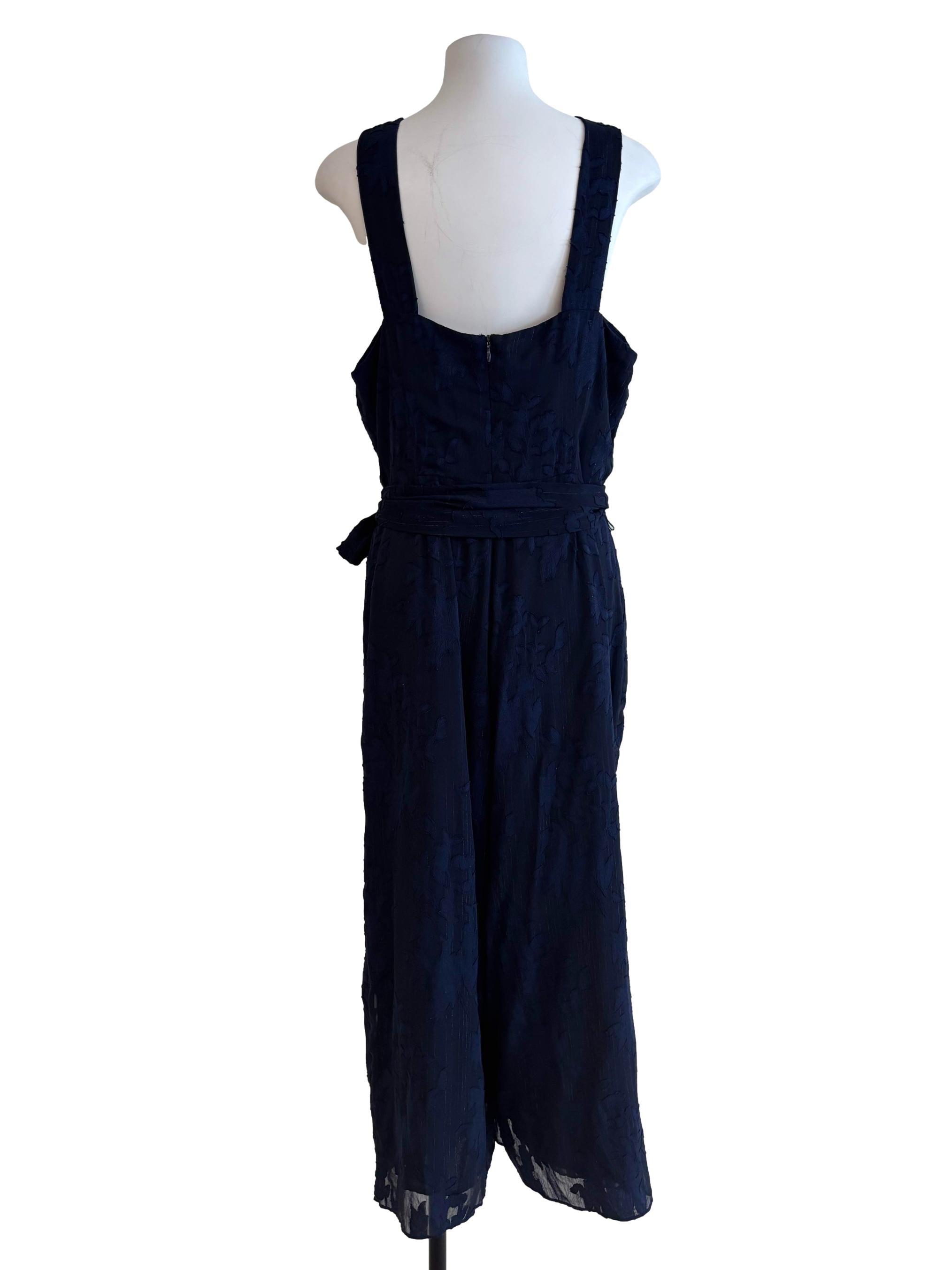 Navy Blue Textured Cross Neck Jumpsuit