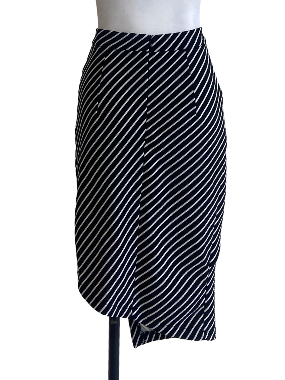 Black & White Stripe Asymmetric Draped Skirt
