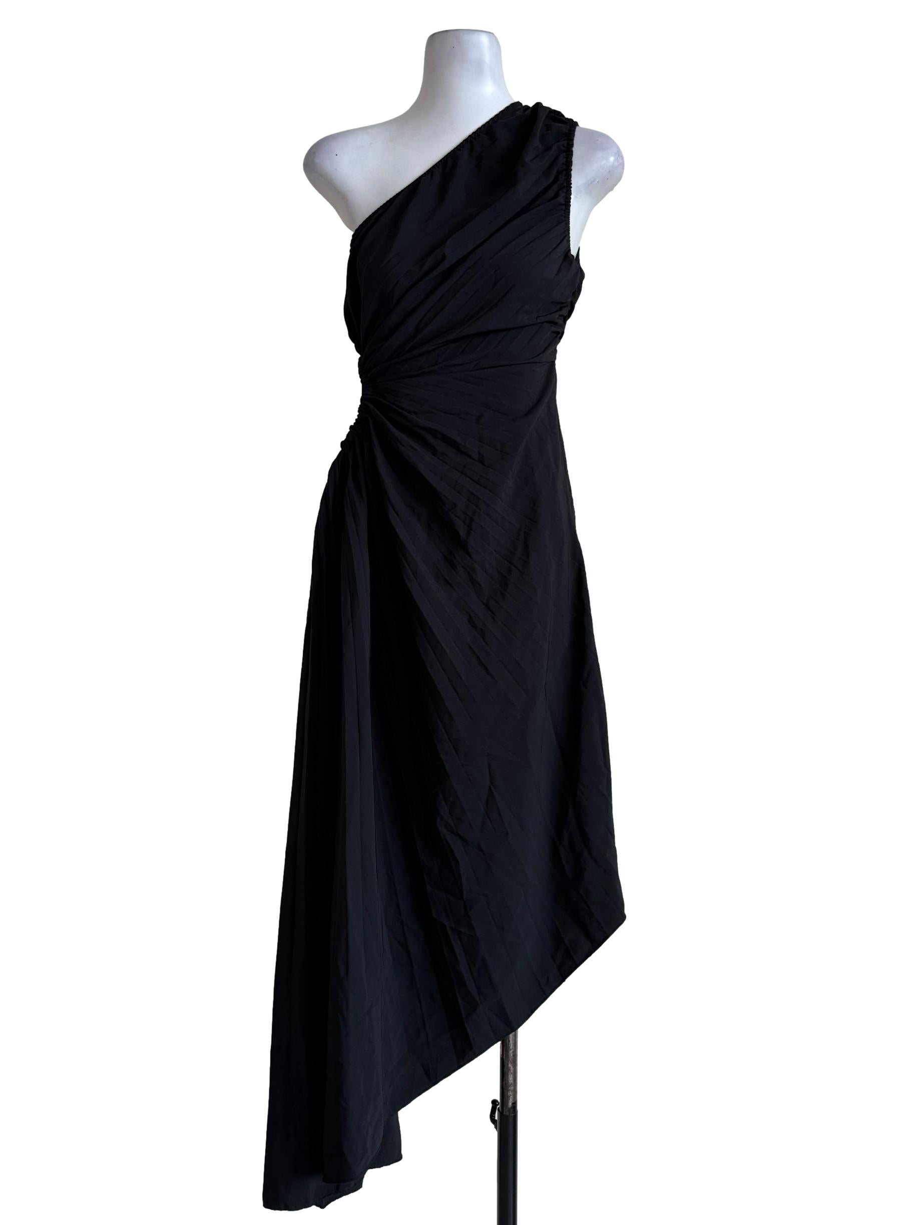 Storm Black Pleated One Shoulder Dress