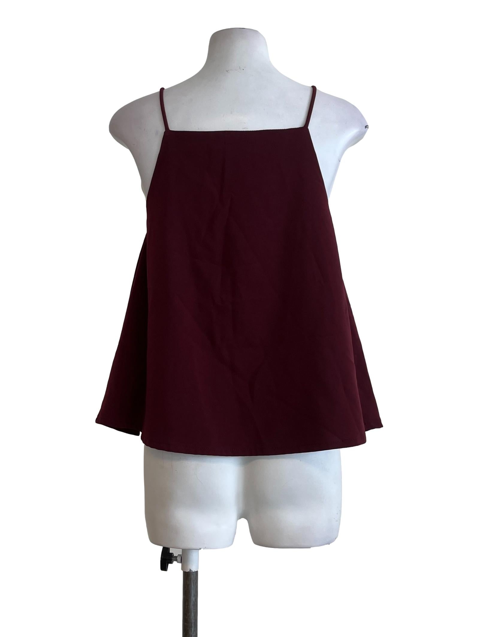 Wine Red Square Neck Strap Blouse