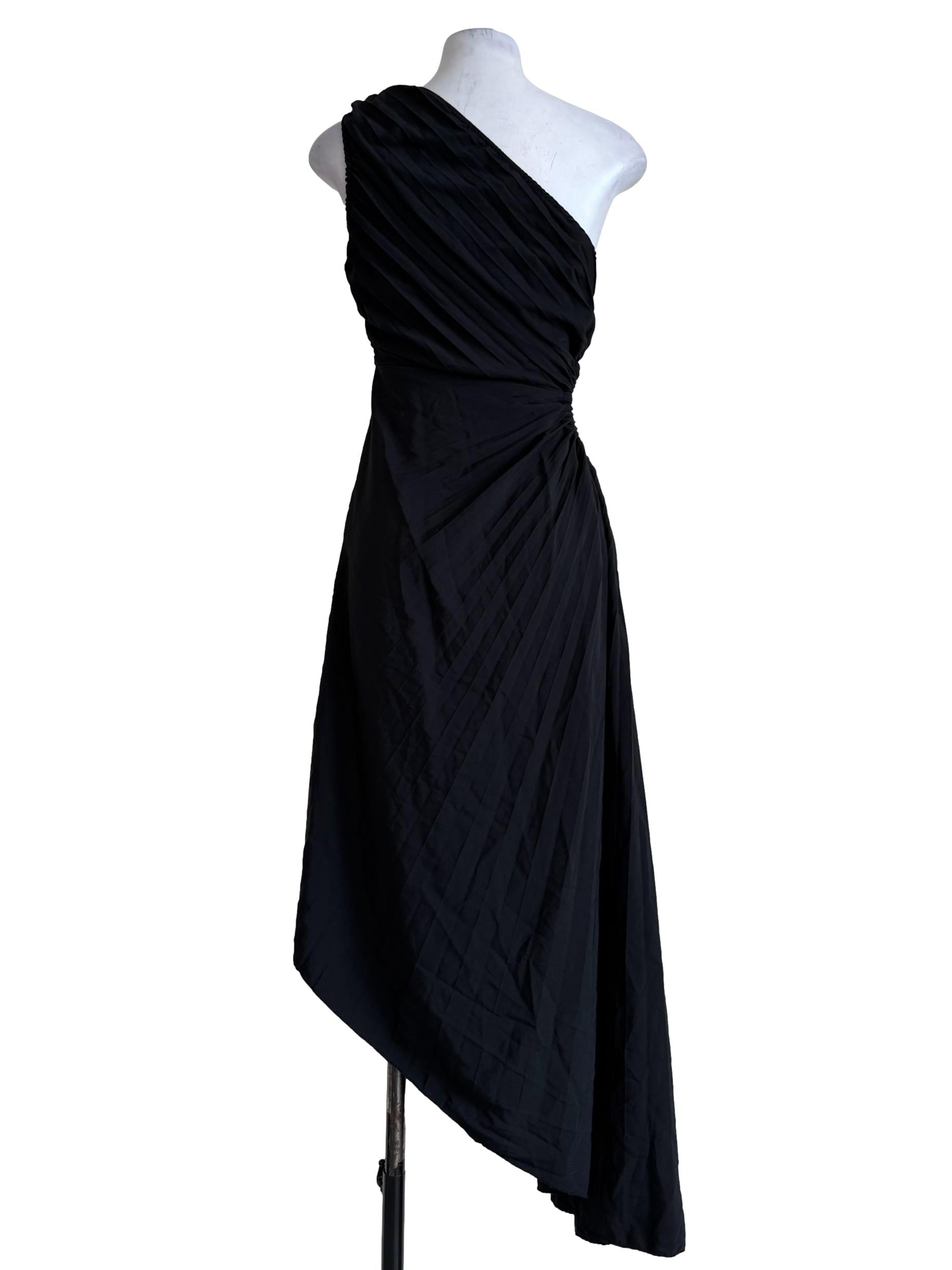 Storm Black Pleated One Shoulder Dress