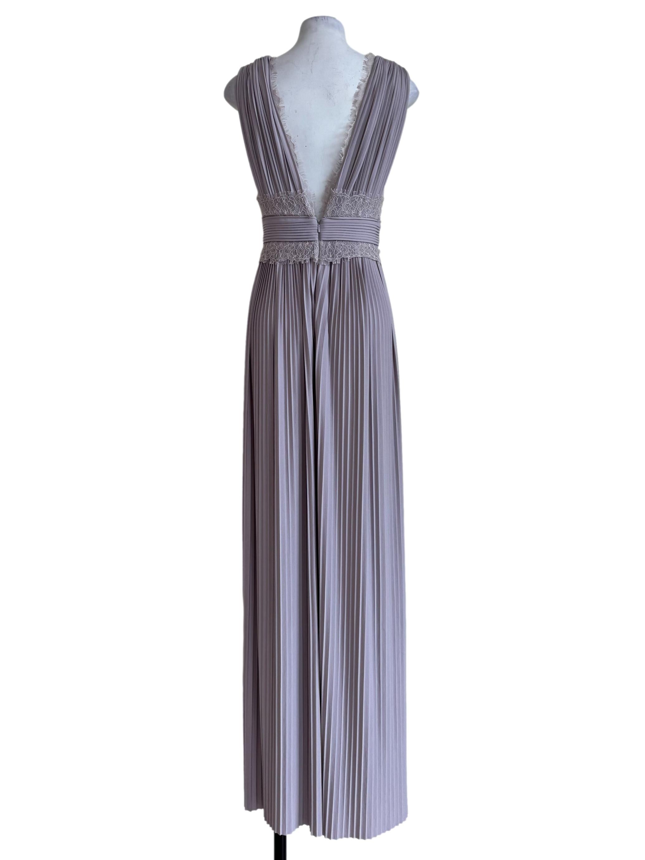 Cement Grey Pelated V Neck Dress