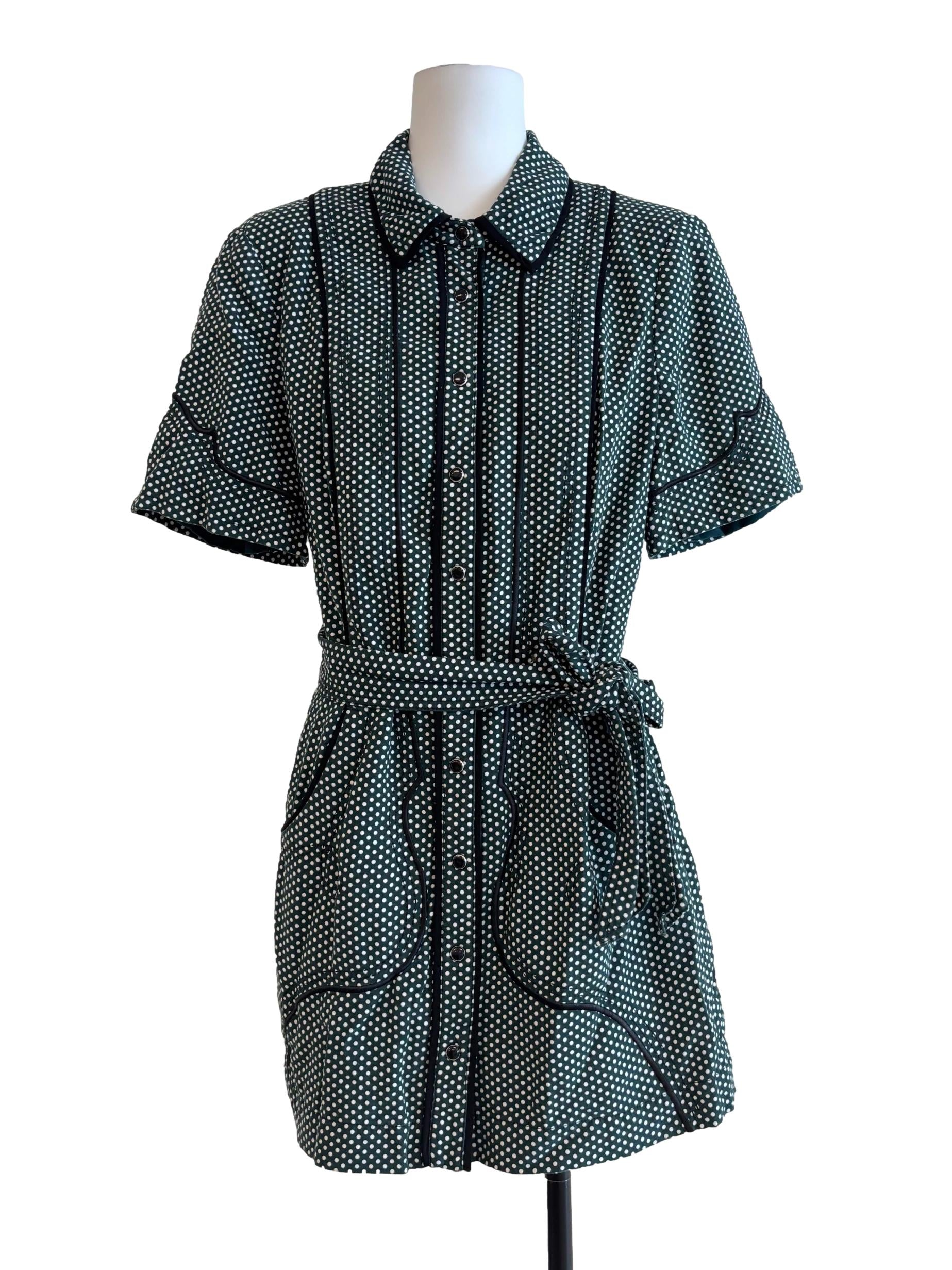 Hunter Green White Polka Dot Buttoned Dress