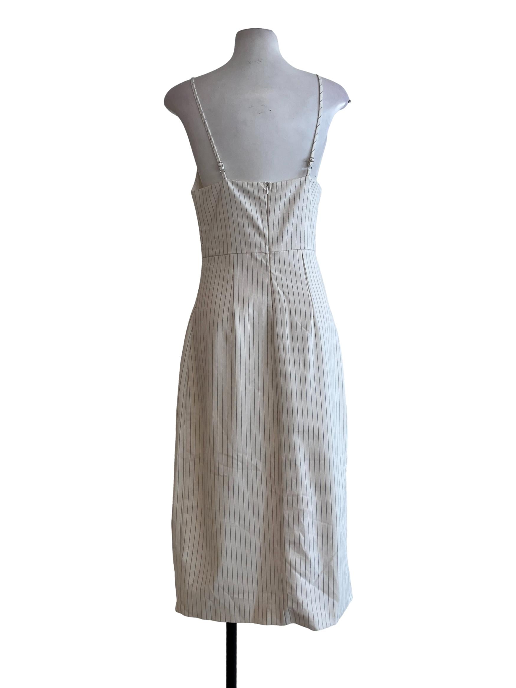 White Black Stripe Button Wrap Dress