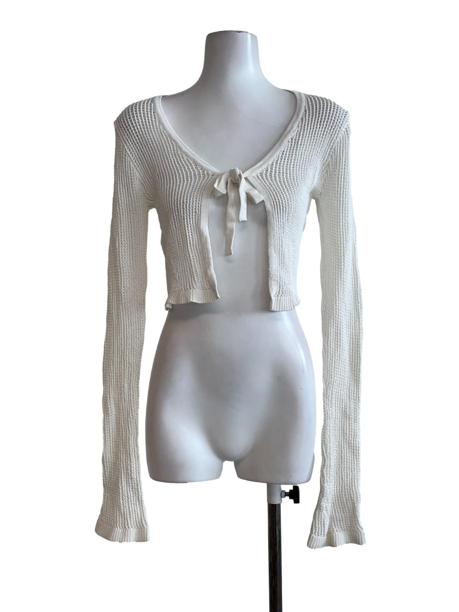 White Crochet Knit Cropped Cardigan