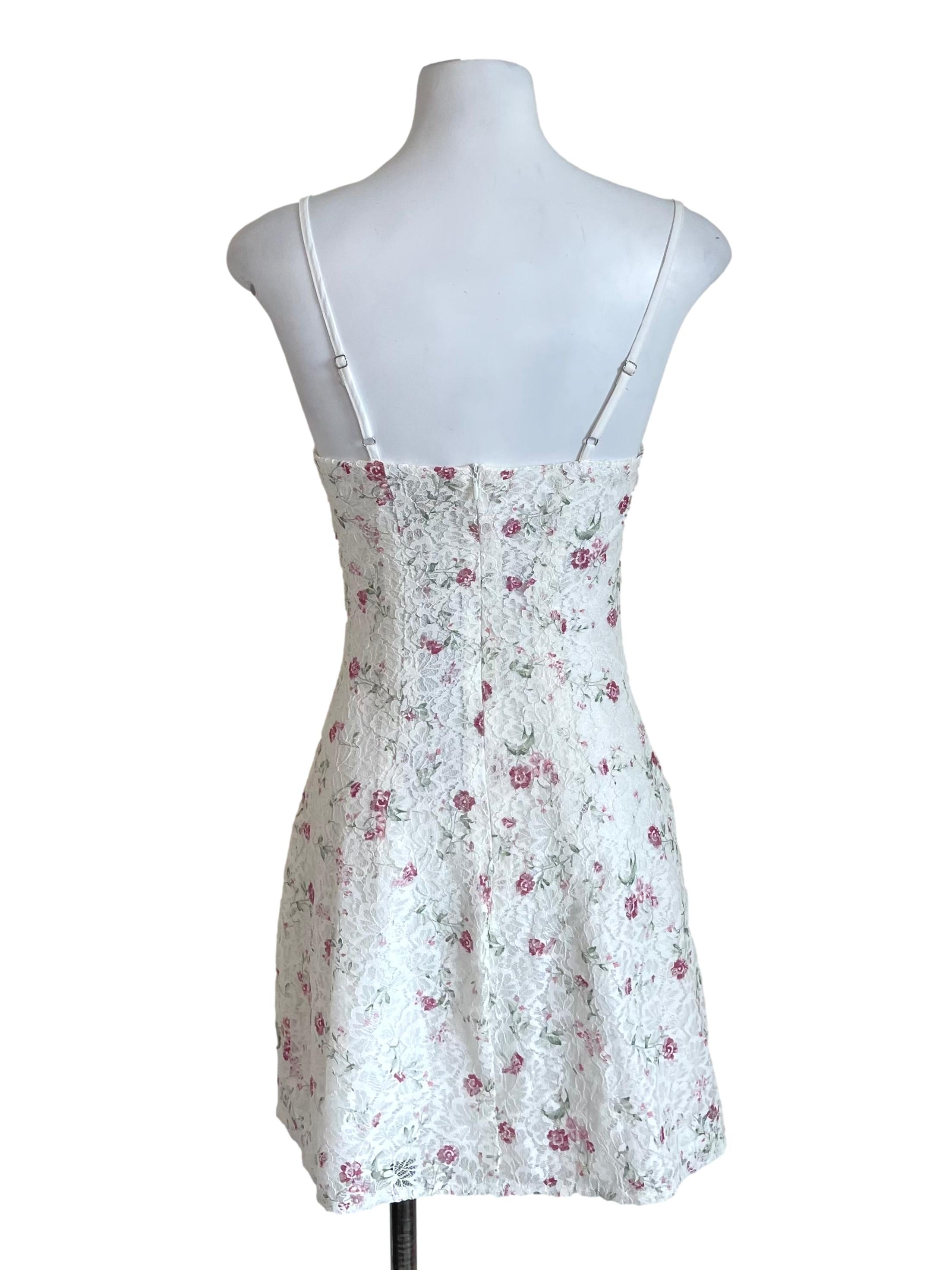 Off White Floral Lace Milkmaid Dress