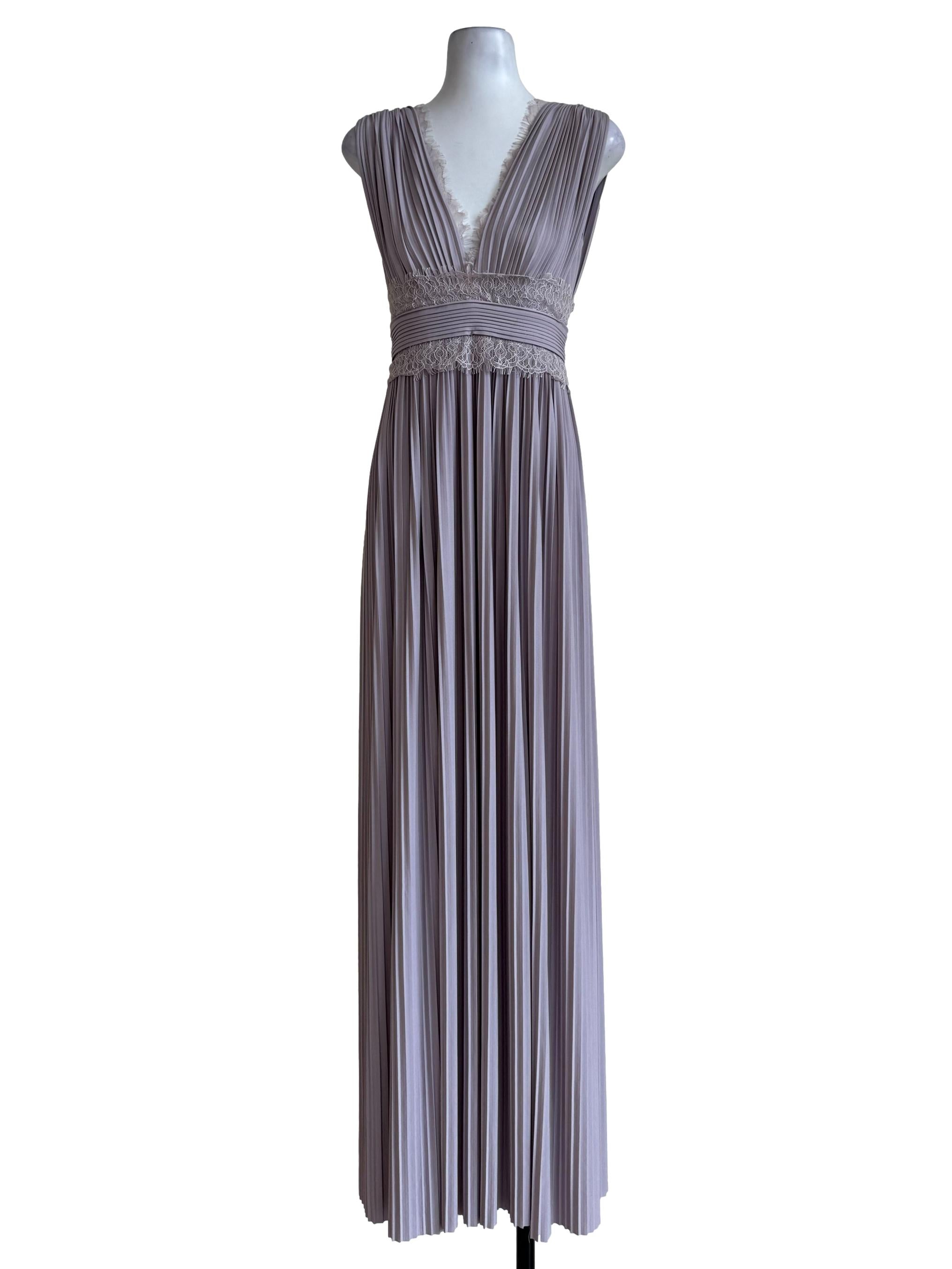 Cement Grey Pelated V Neck Dress