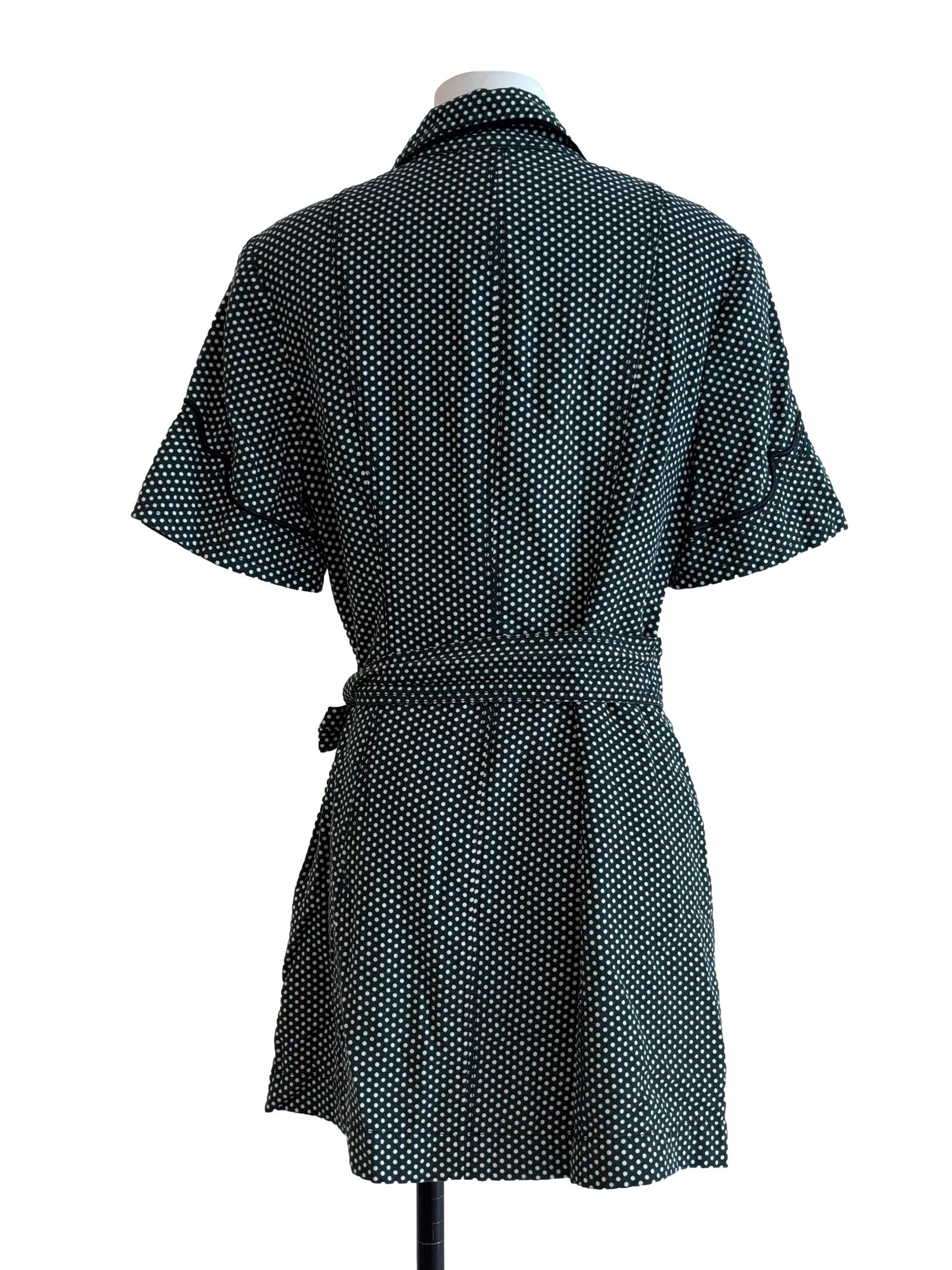 Hunter Green White Polka Dot Buttoned Dress