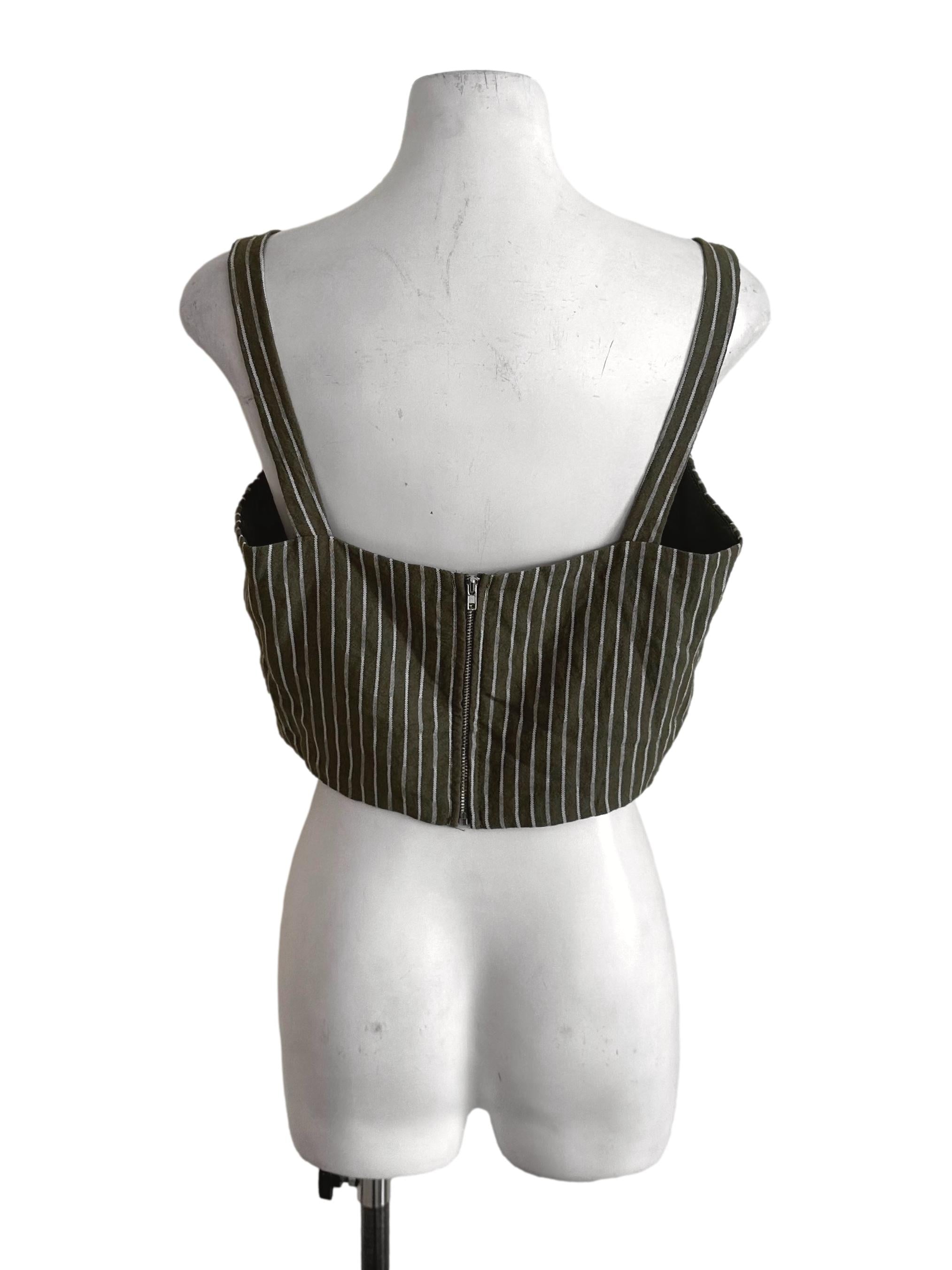 Moss Green Stripe Pattern Square Neck Top TTR