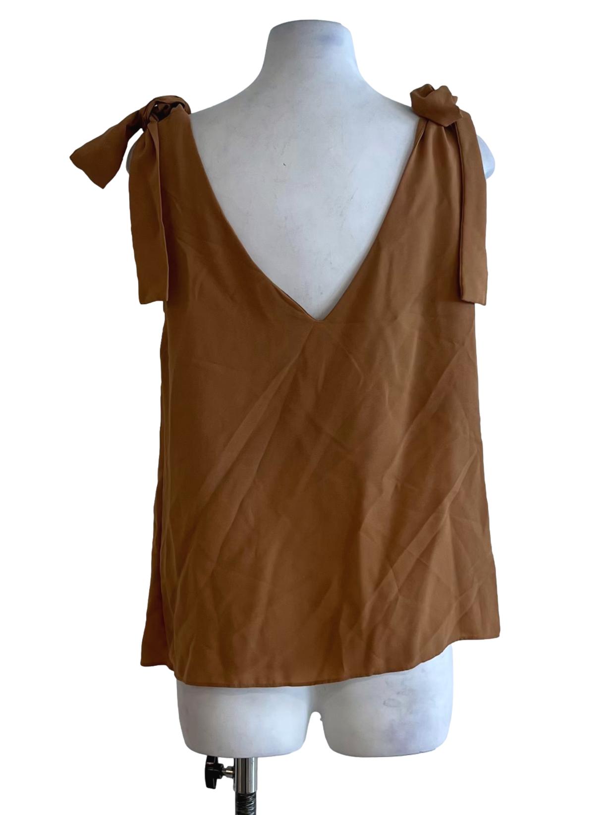 Tawny Brown V-Neckline Sleeveless Top