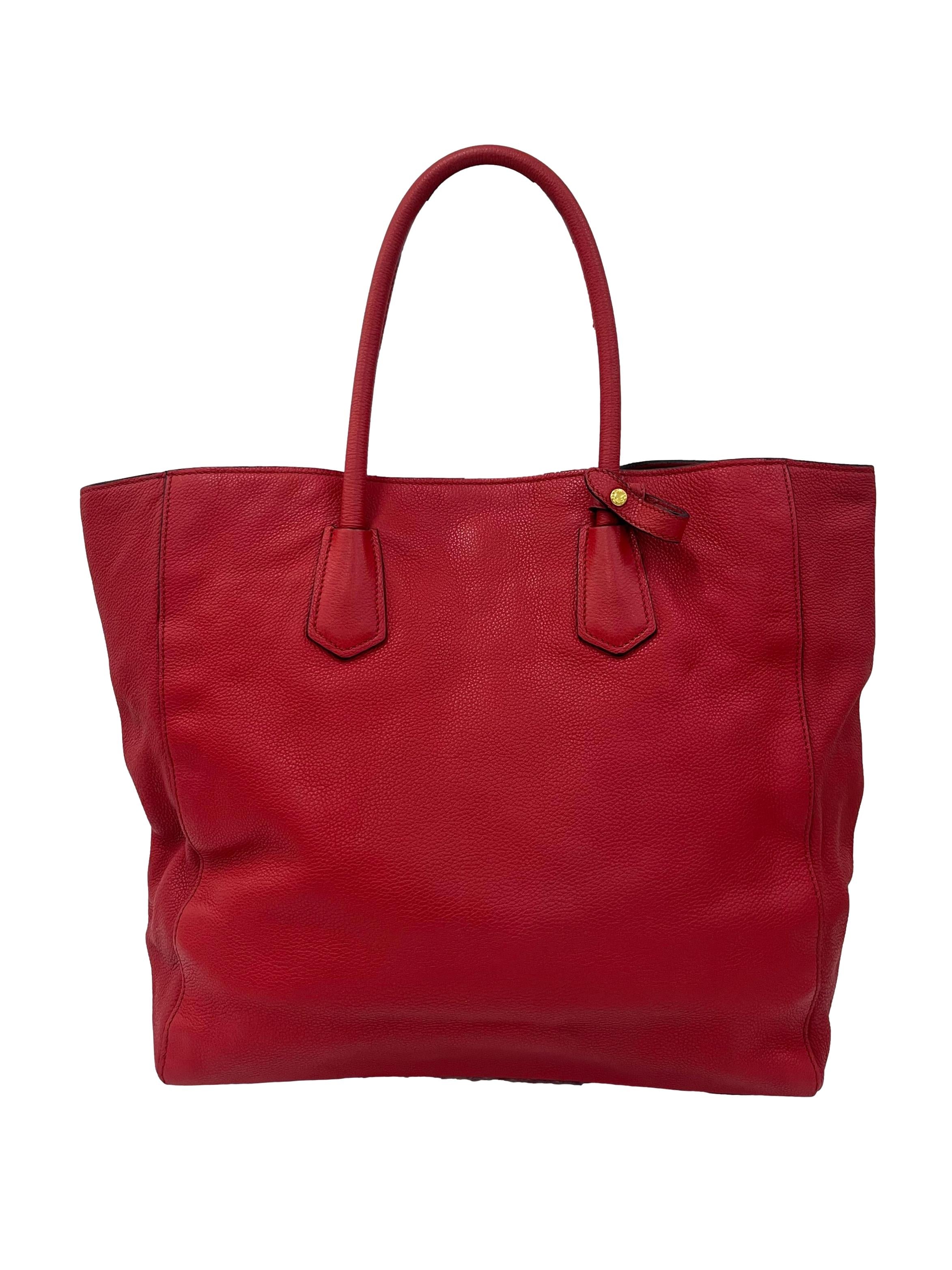 Red Calf Leather Vitello Daino Open Convertible Tote Bag