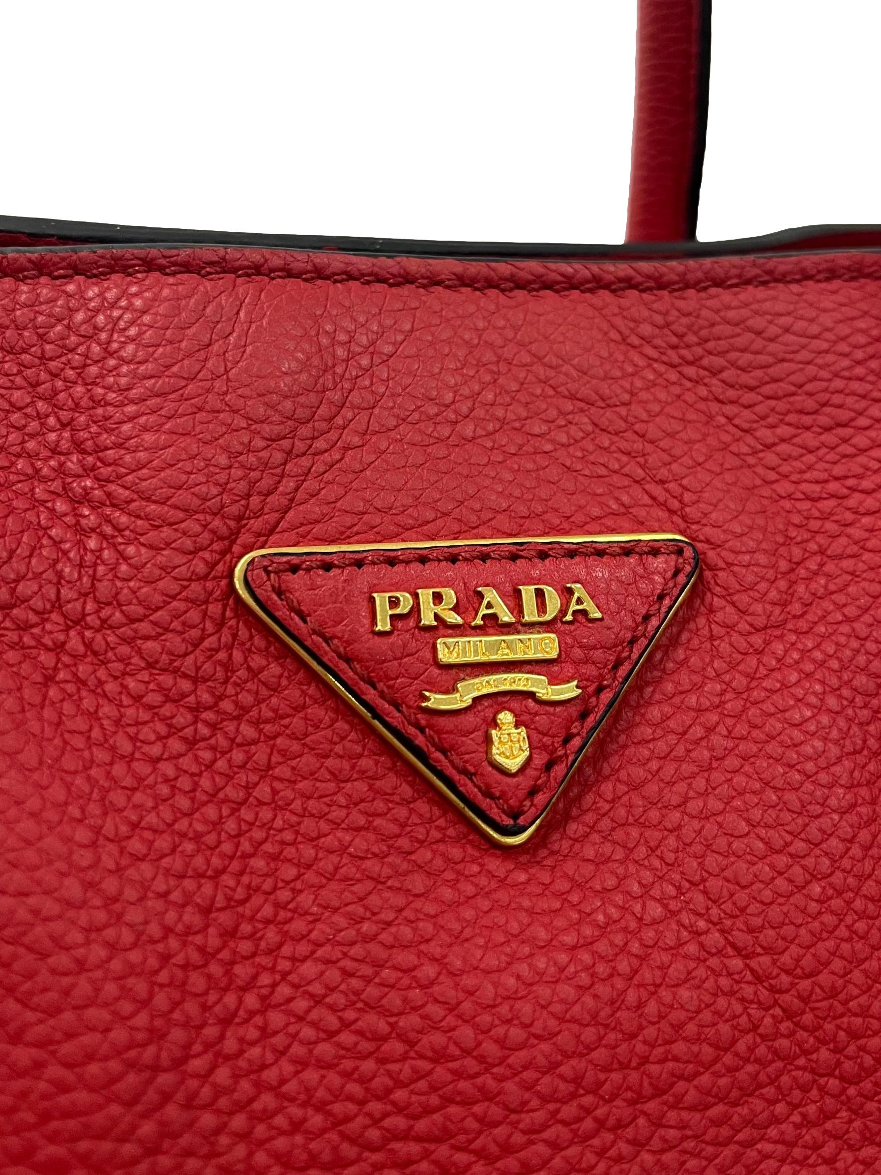 Red Calf Leather Vitello Daino Open Convertible Tote Bag