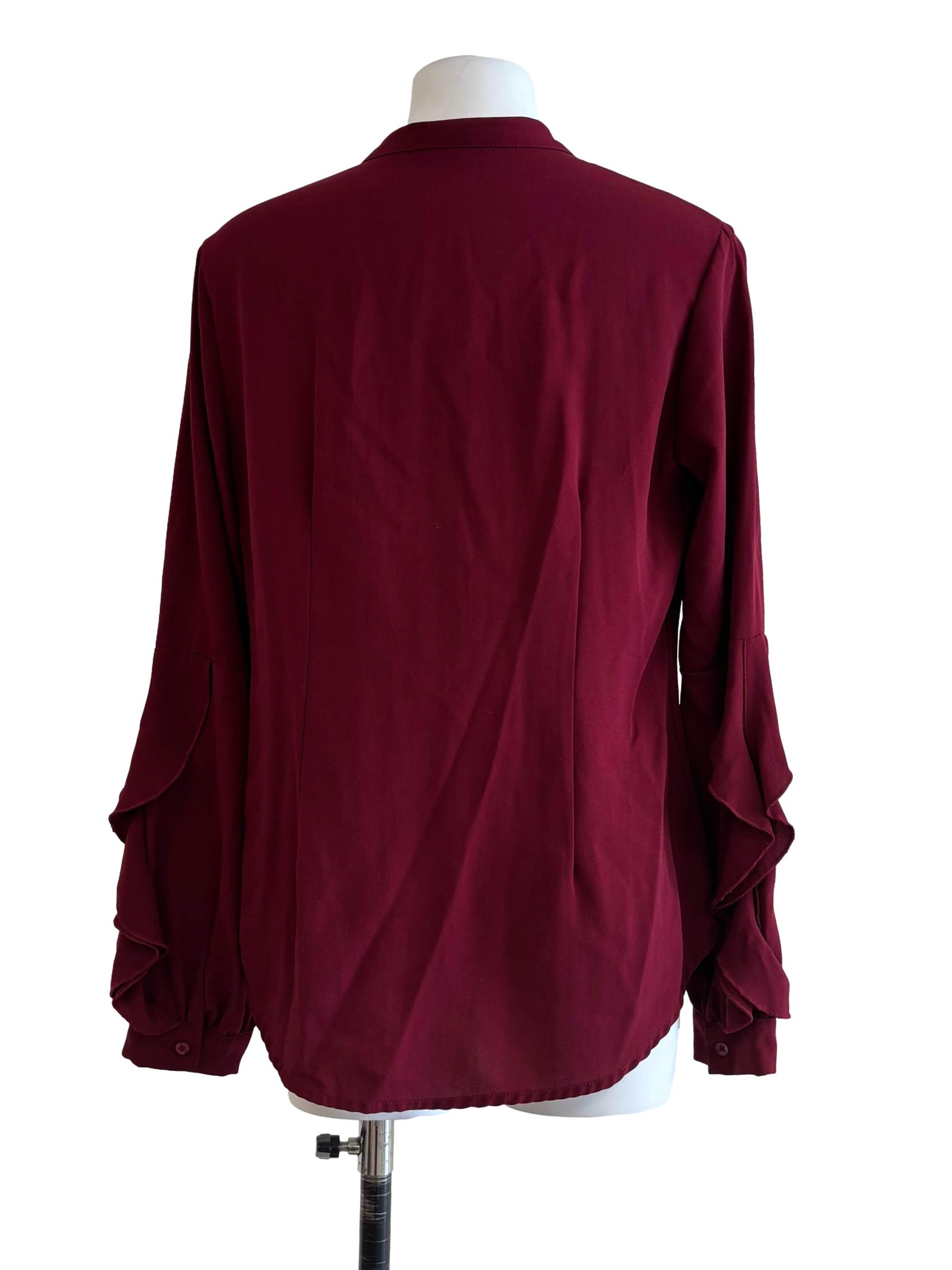 Carmine Red Ruffle Buttoned Blouse