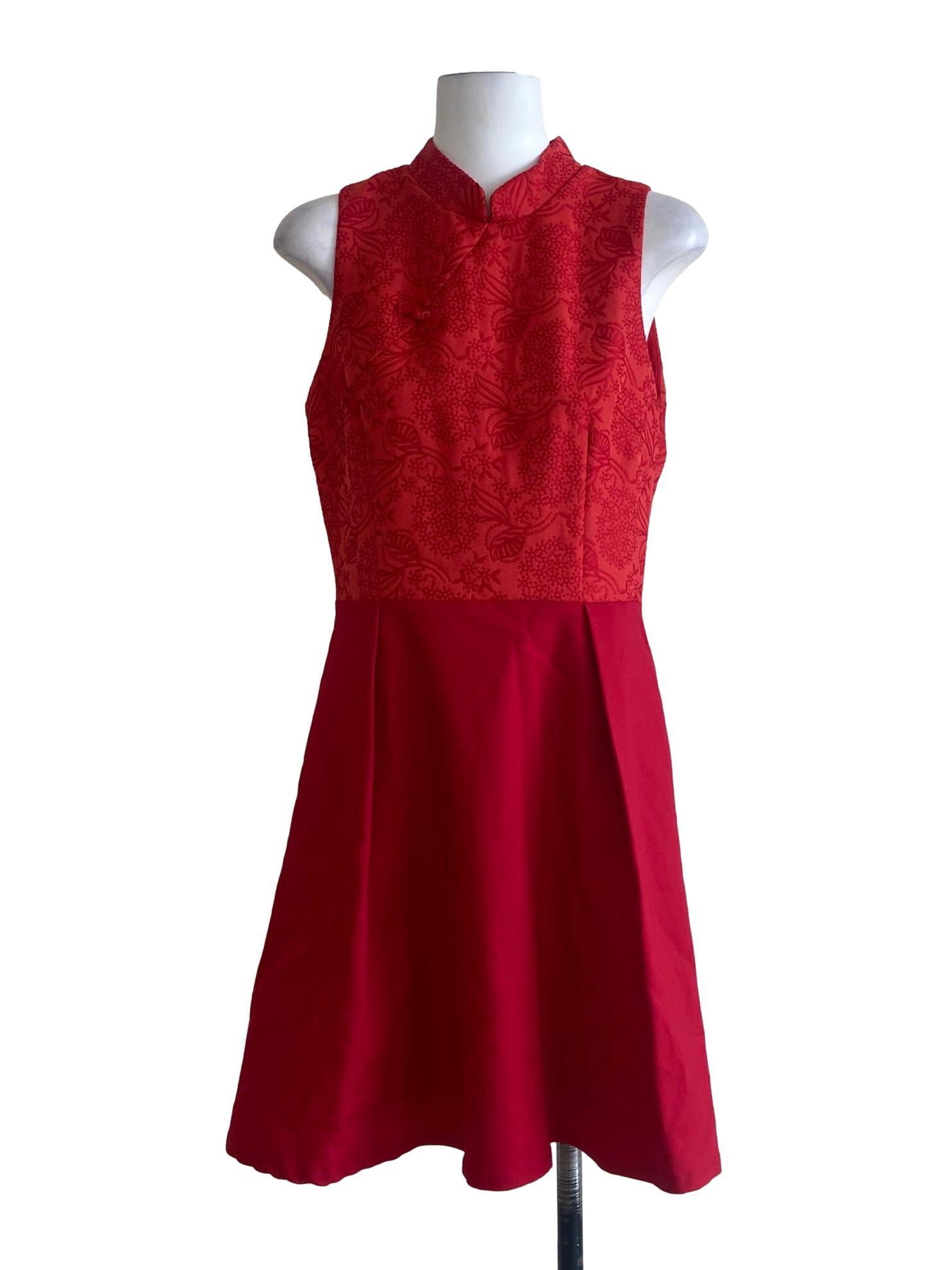 Rose Red Sleeveless Floral A-Line Dress