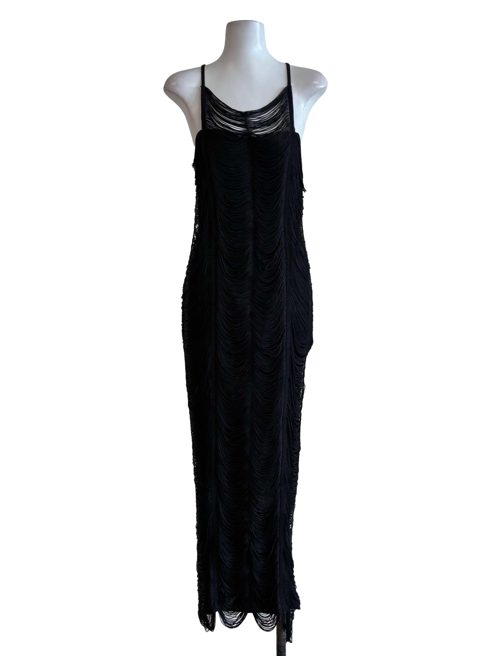 Black Spaghetti Strap Tassel Dress