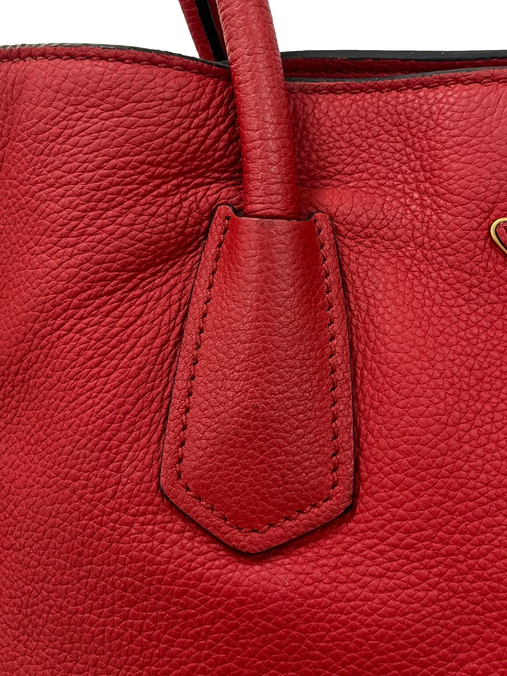 Red Calf Leather Vitello Daino Open Convertible Tote Bag