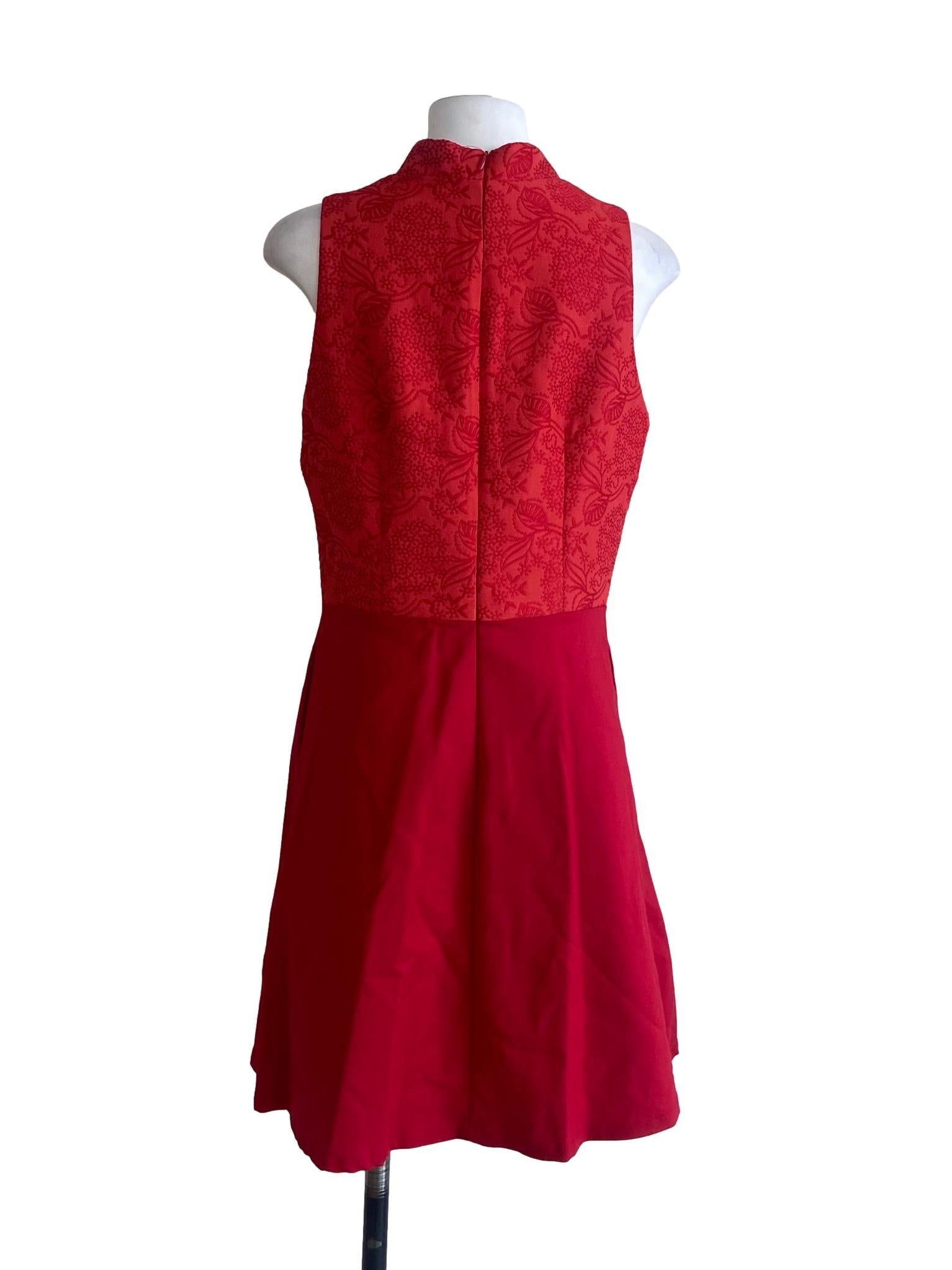 Rose Red Sleeveless Floral A-Line Dress