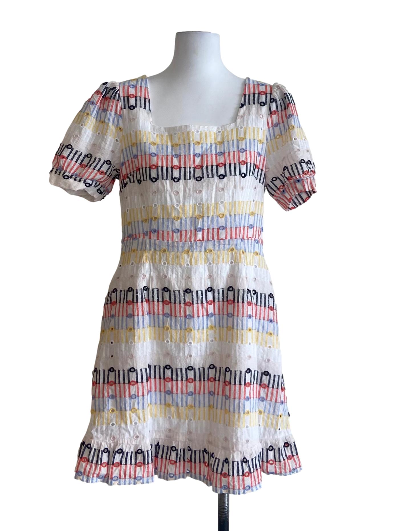 White & Colorful Embroidery A-Line Dress