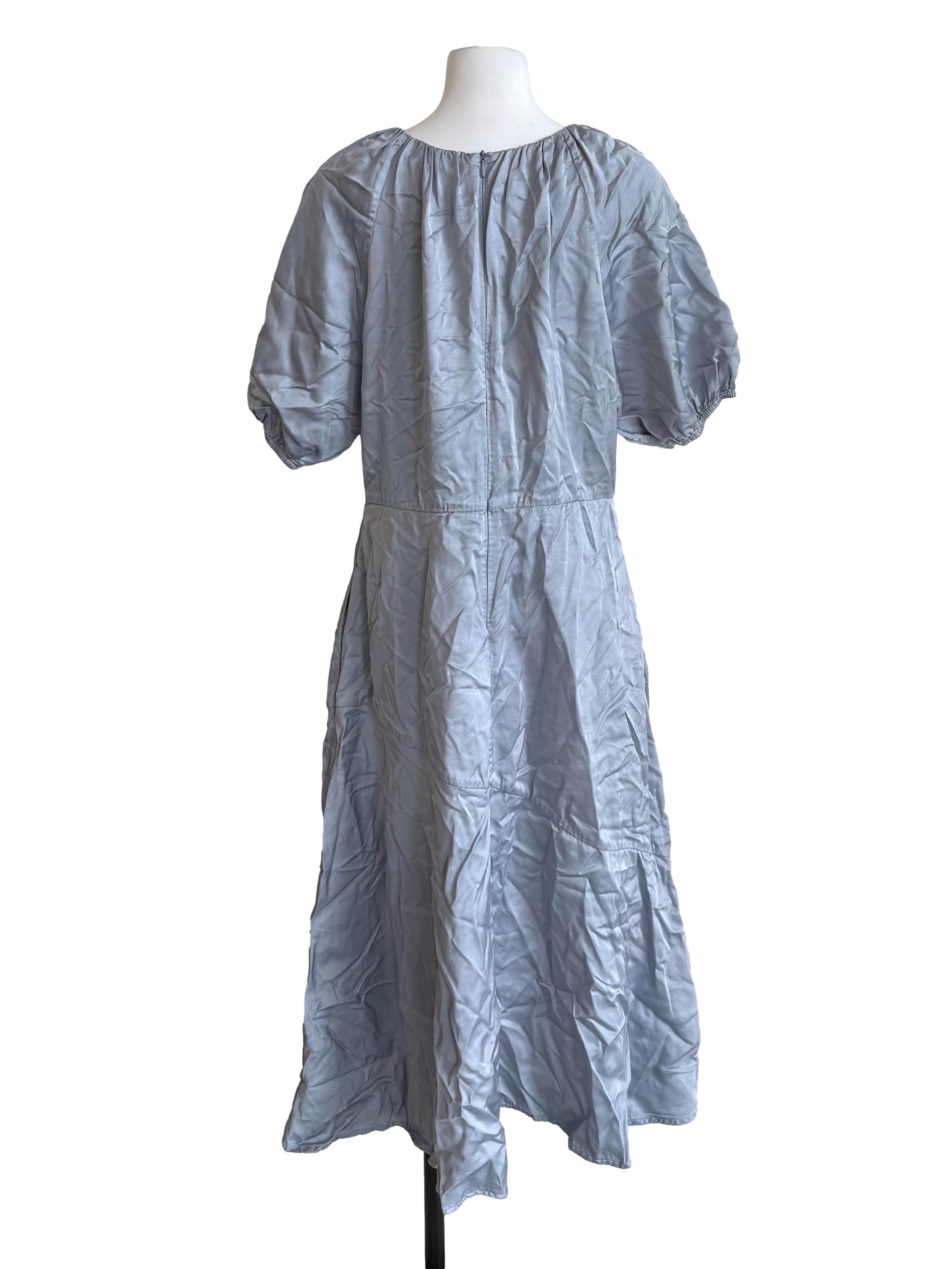 Light Stone Satin Peasant Dress