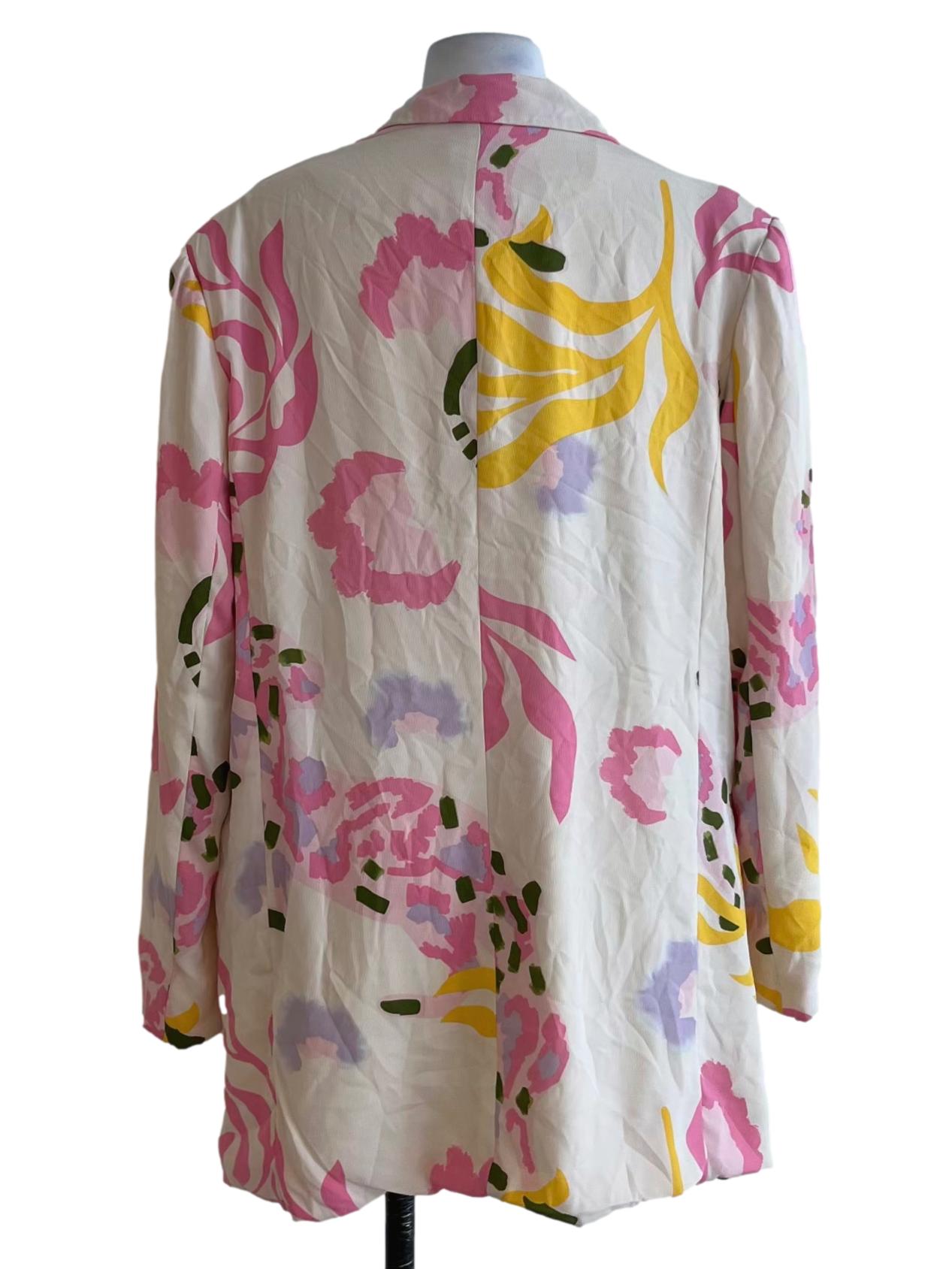 White Abstract Single-Breasted Blazer