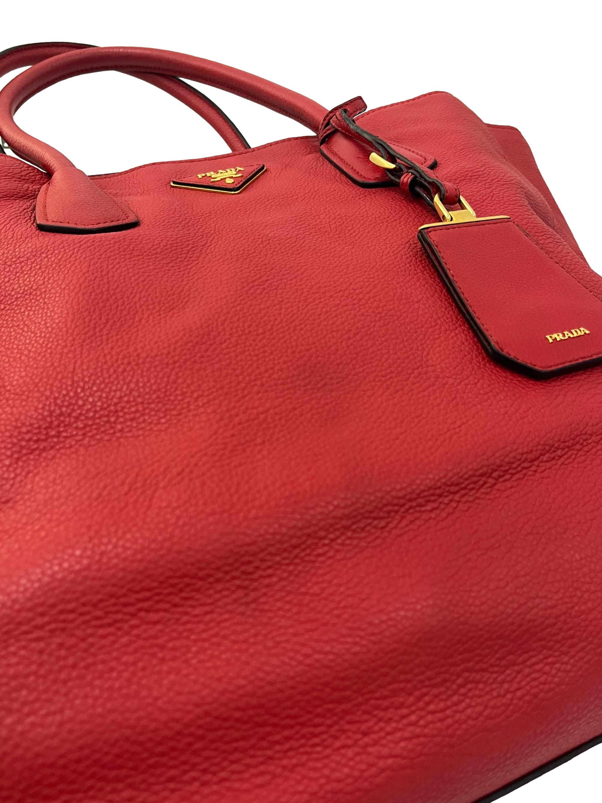 Red Calf Leather Vitello Daino Open Convertible Tote Bag