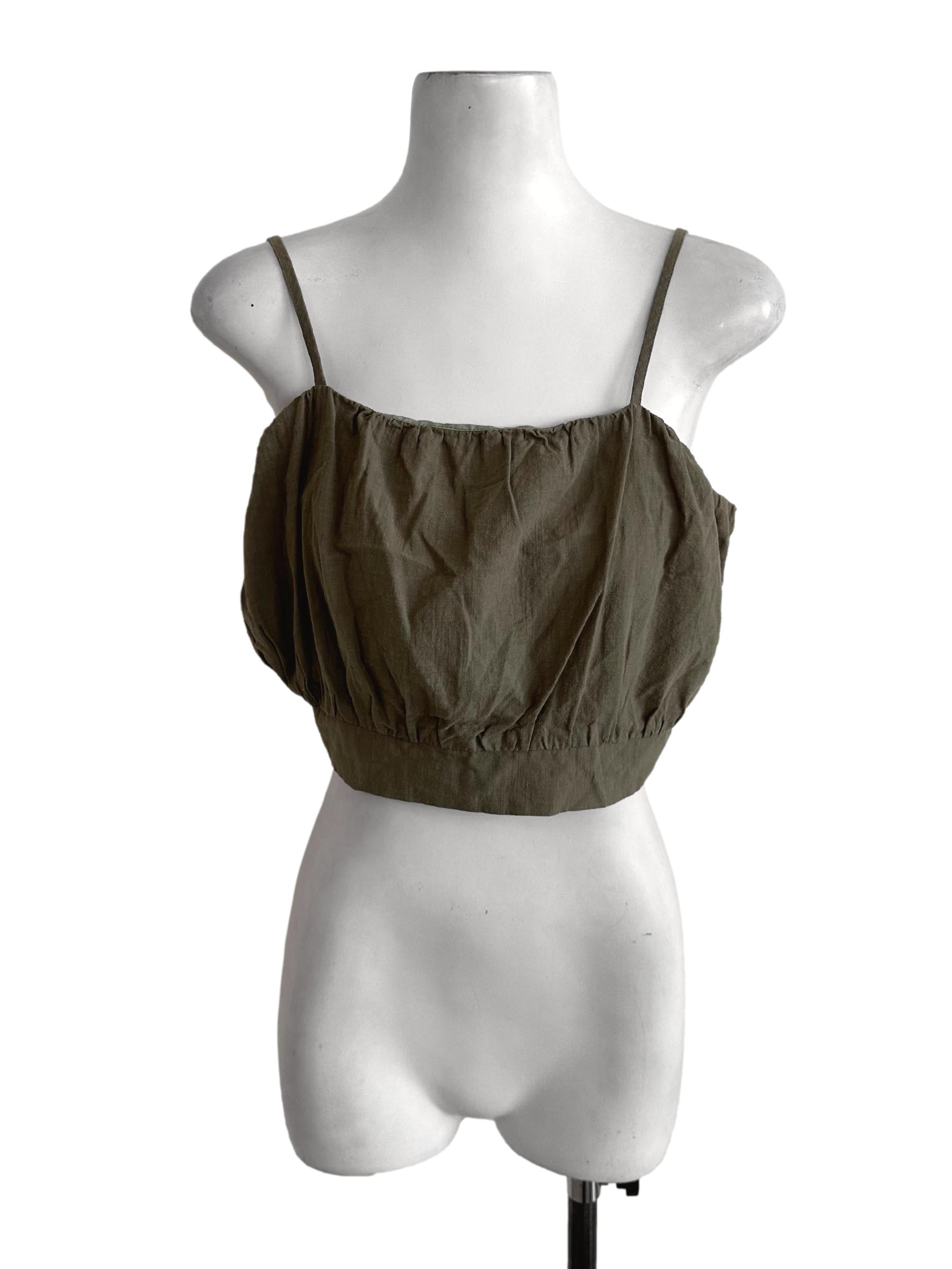 Moss Green Square Neck Spaghetti Strap Top