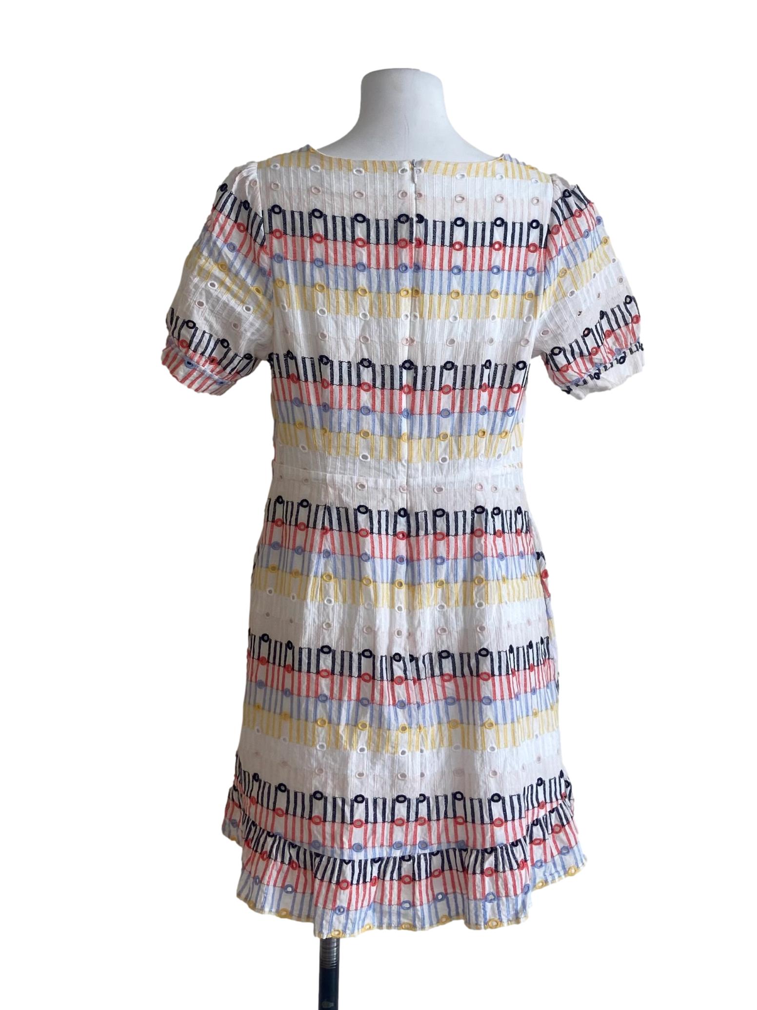 White & Colorful Embroidery A-Line Dress
