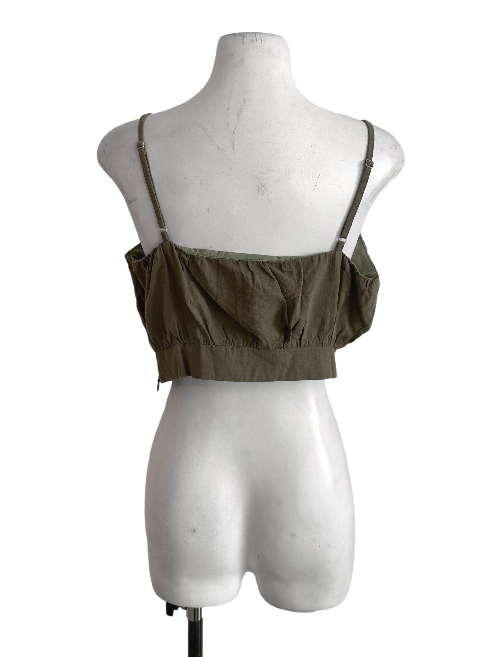 Moss Green Square Neck Spaghetti Strap Top