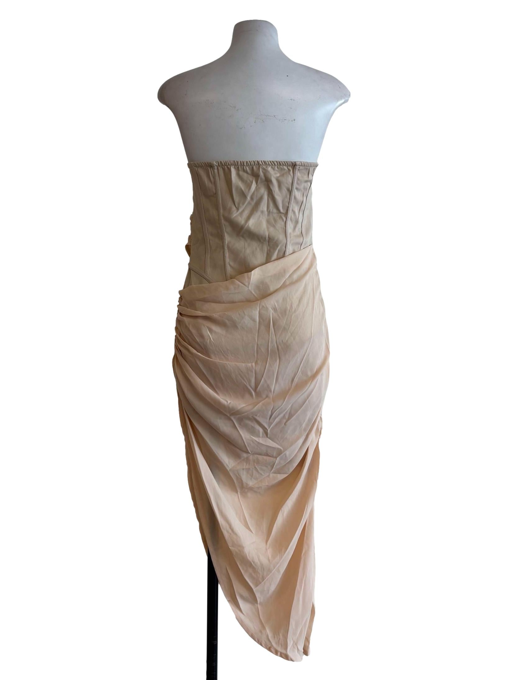 Beige Strapless Asymmetrical Bodycon Dress