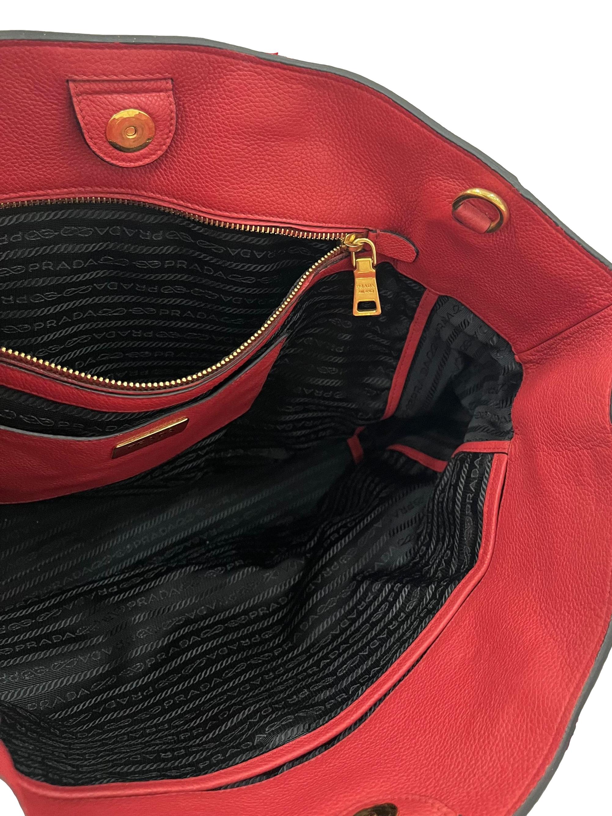 Red Calf Leather Vitello Daino Open Convertible Tote Bag