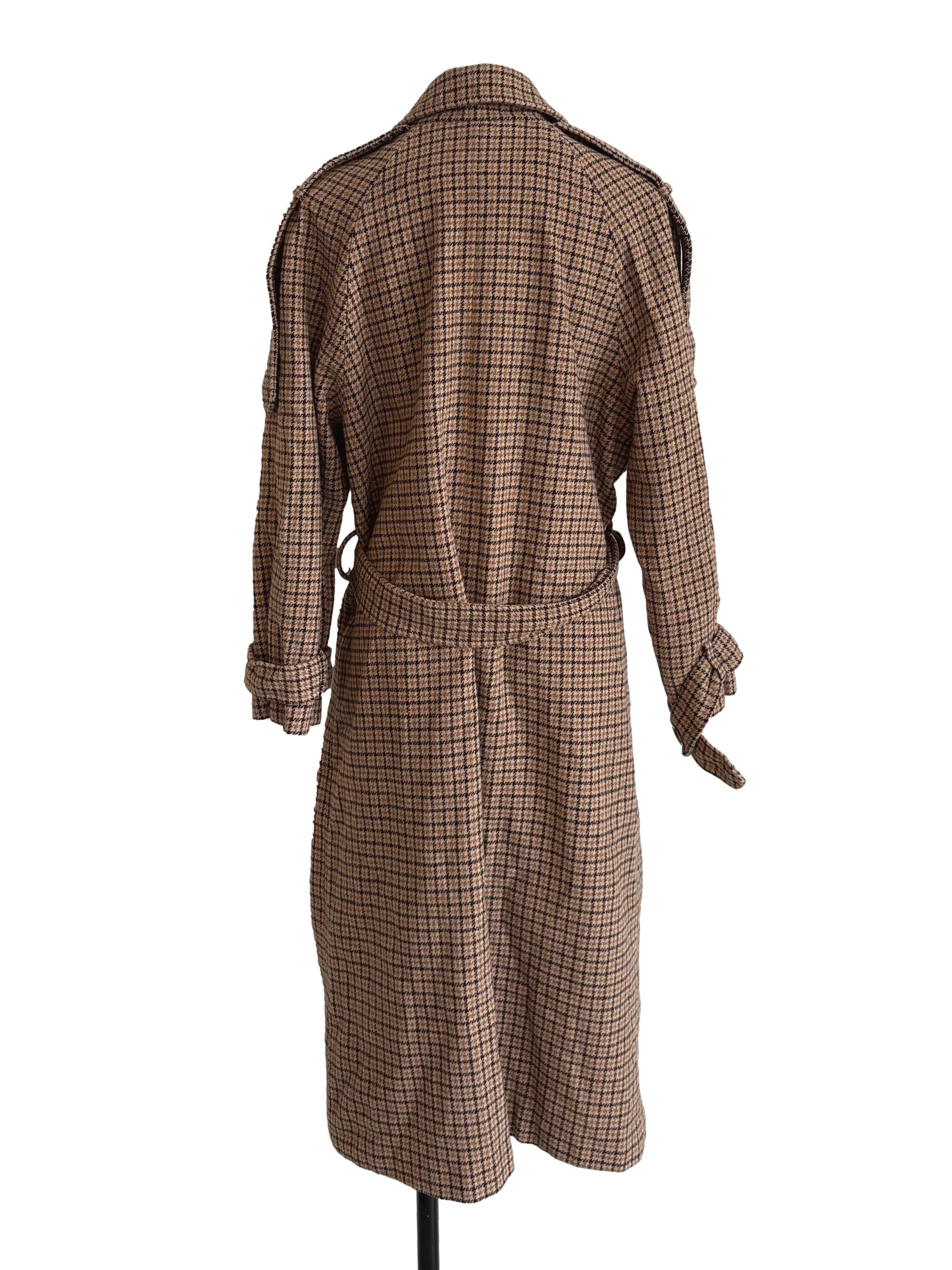 Khaki Houndstooth Double Breasted Trench Coat