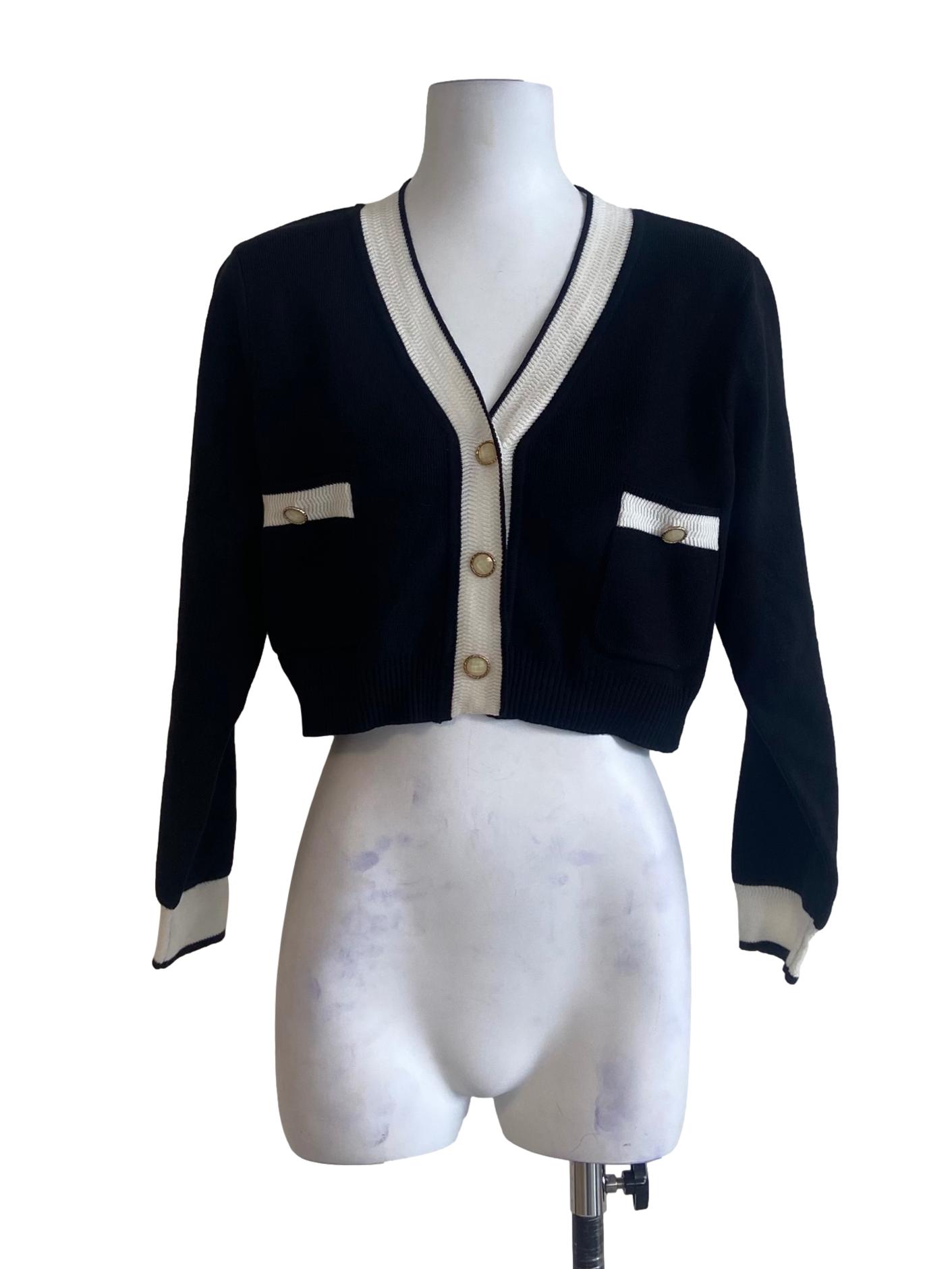 Black & White Button Down Crop Cardigan