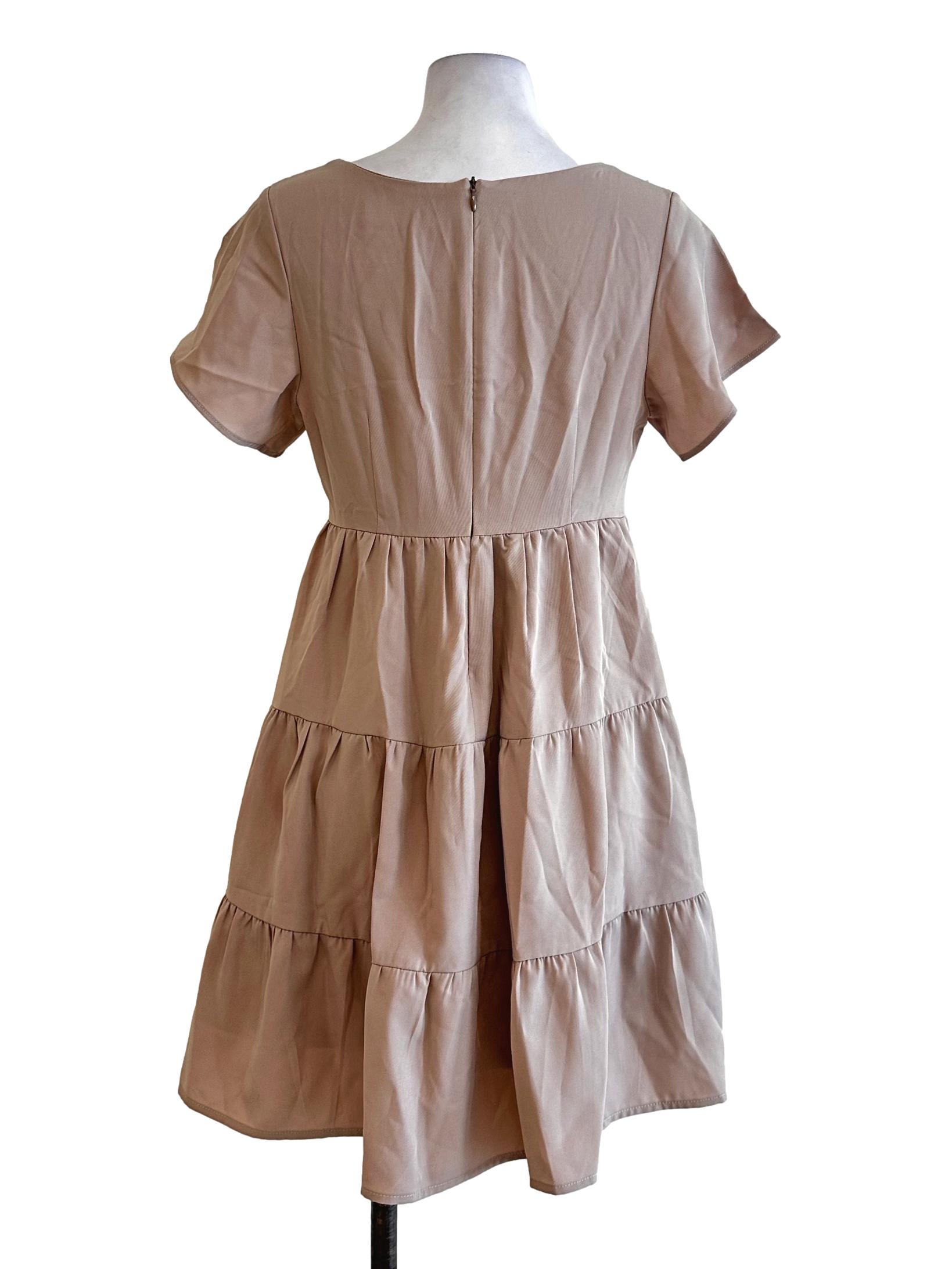 Beige Chiffon Plain Mini Dress