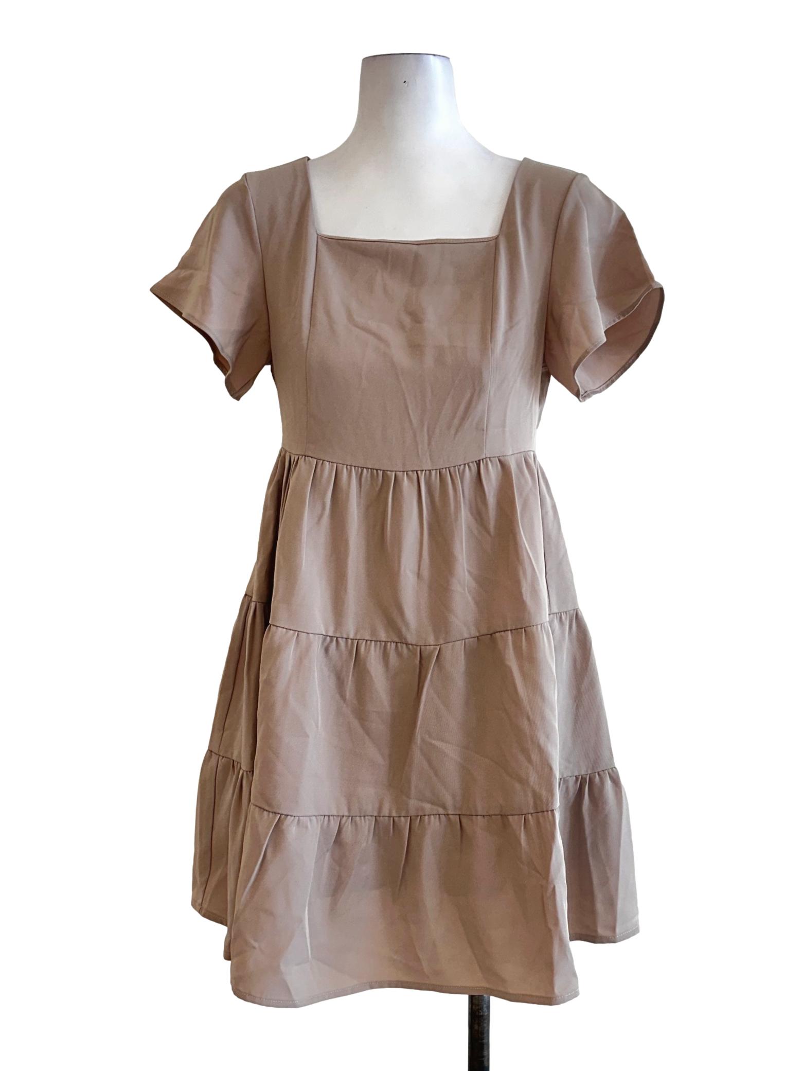 Beige Chiffon Plain Mini Dress