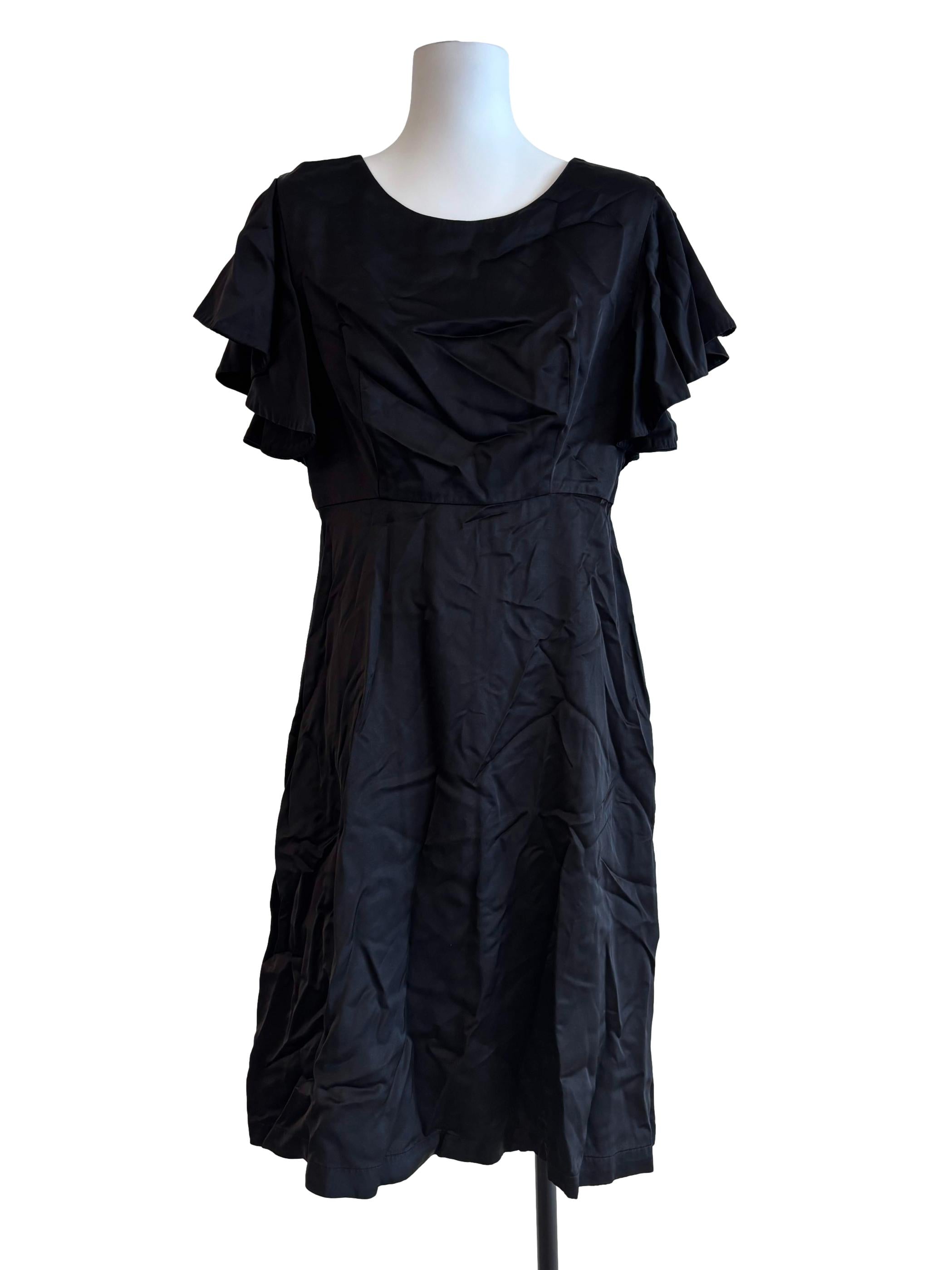 Rich Black Plain A-Line Dress