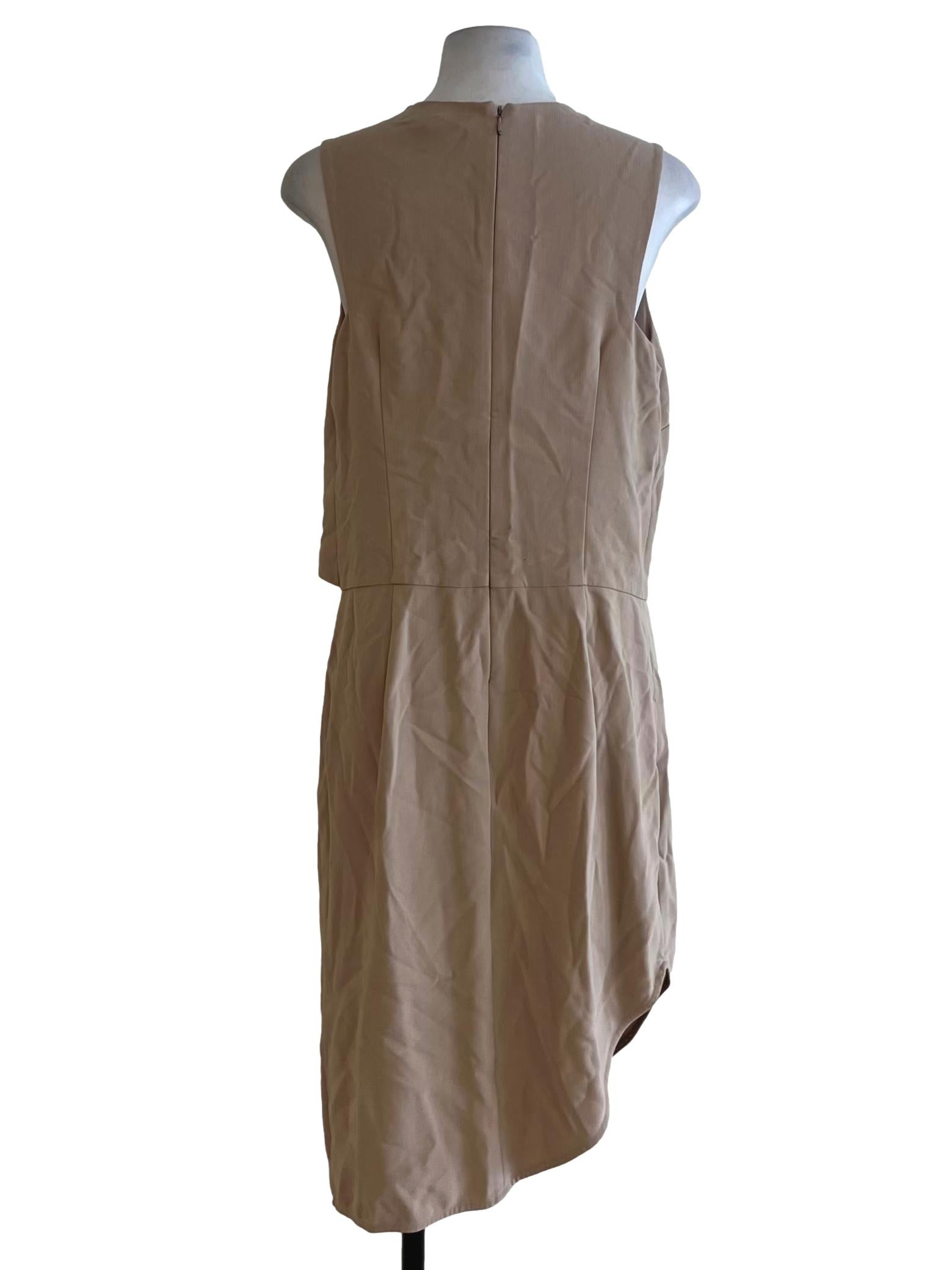 Beige Jewel Neckline A-Line Dress