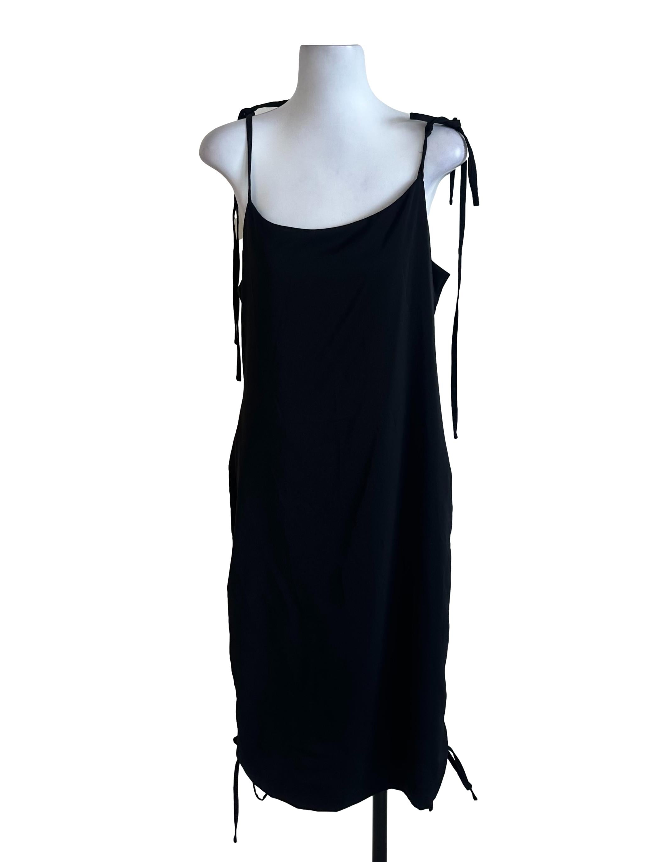 Black Satin Strap Dress YHF