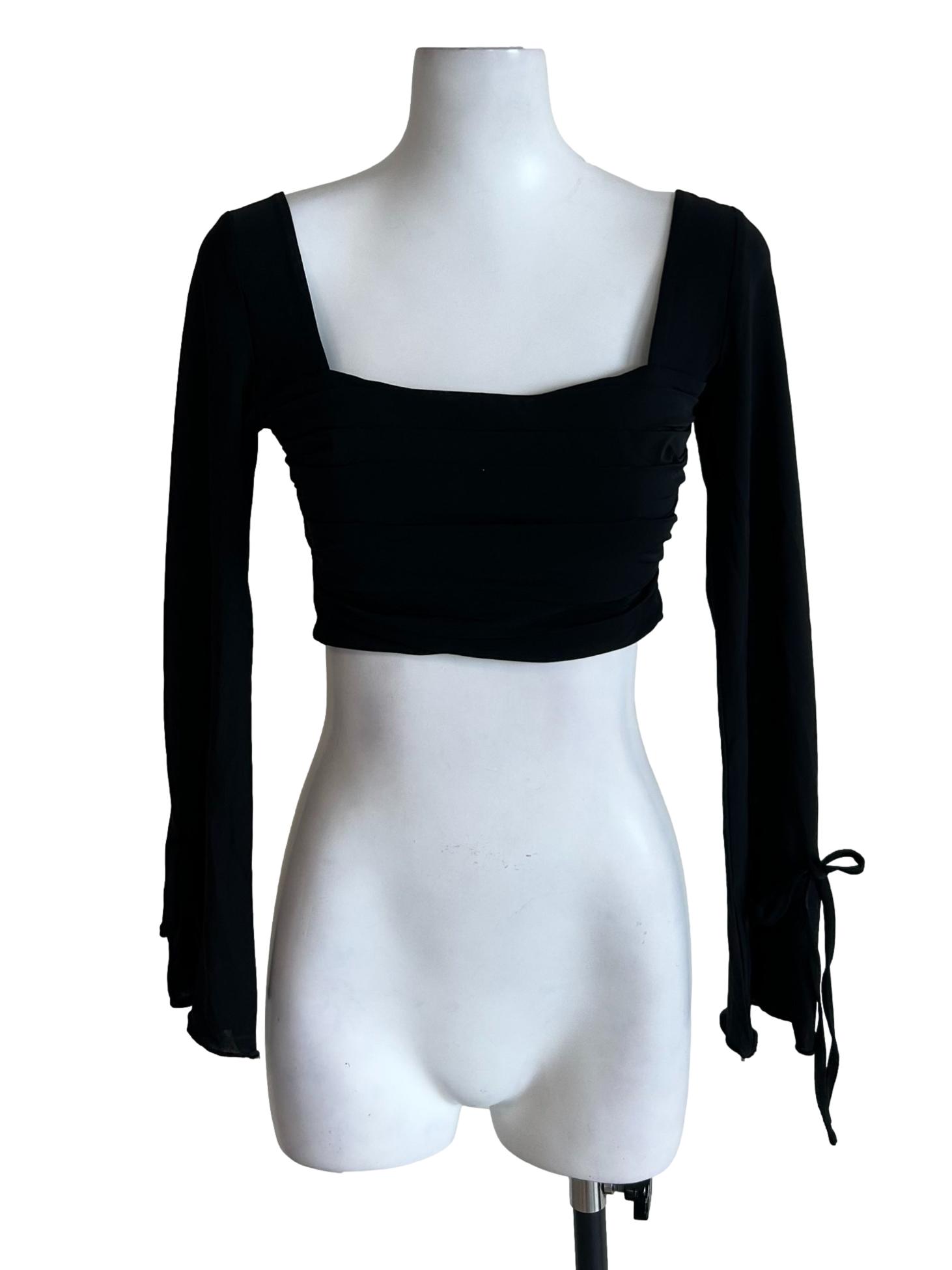 Black Pleated Crop Blouse