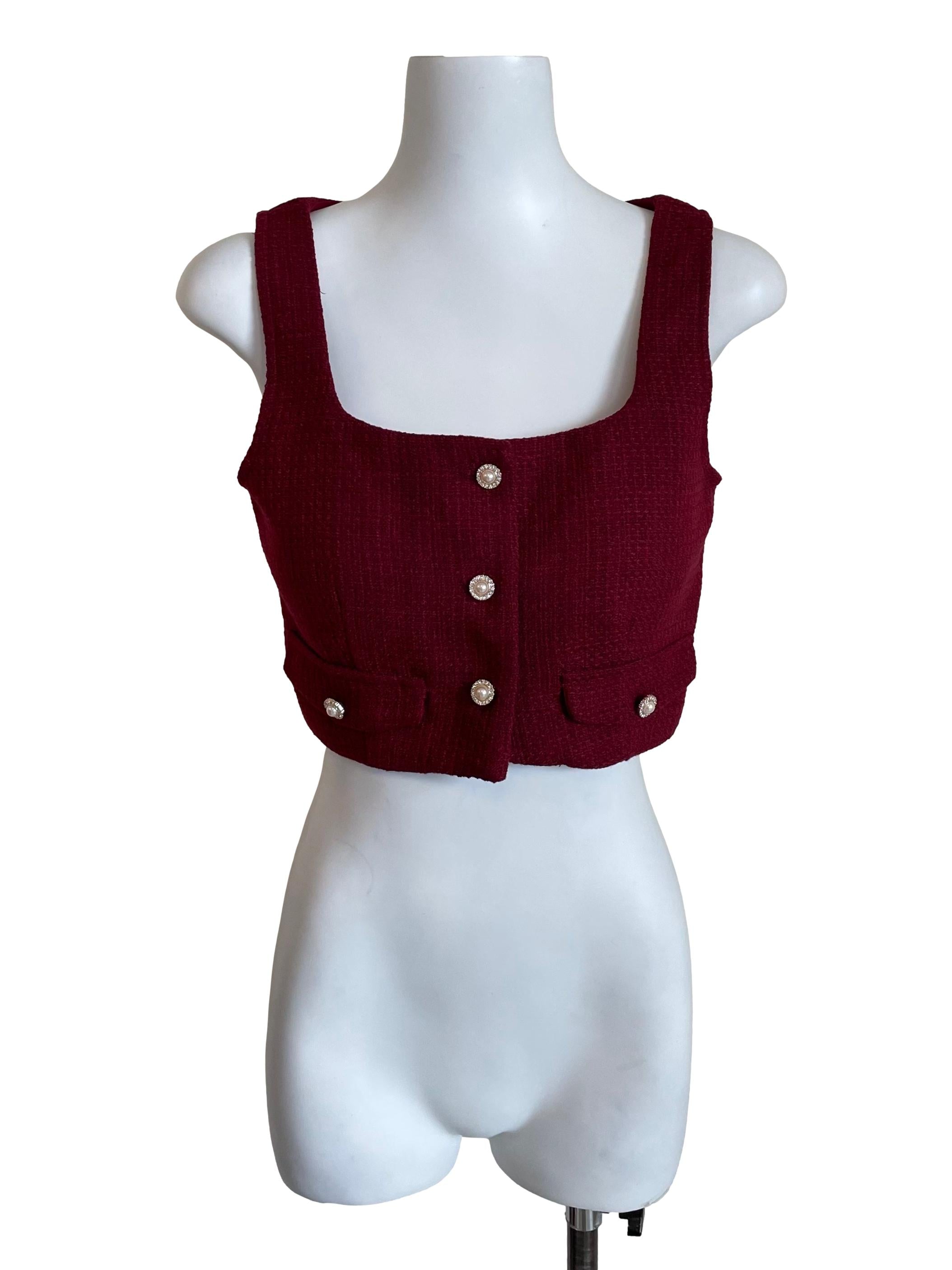 Ruby Square Neck Tweed Crop Top