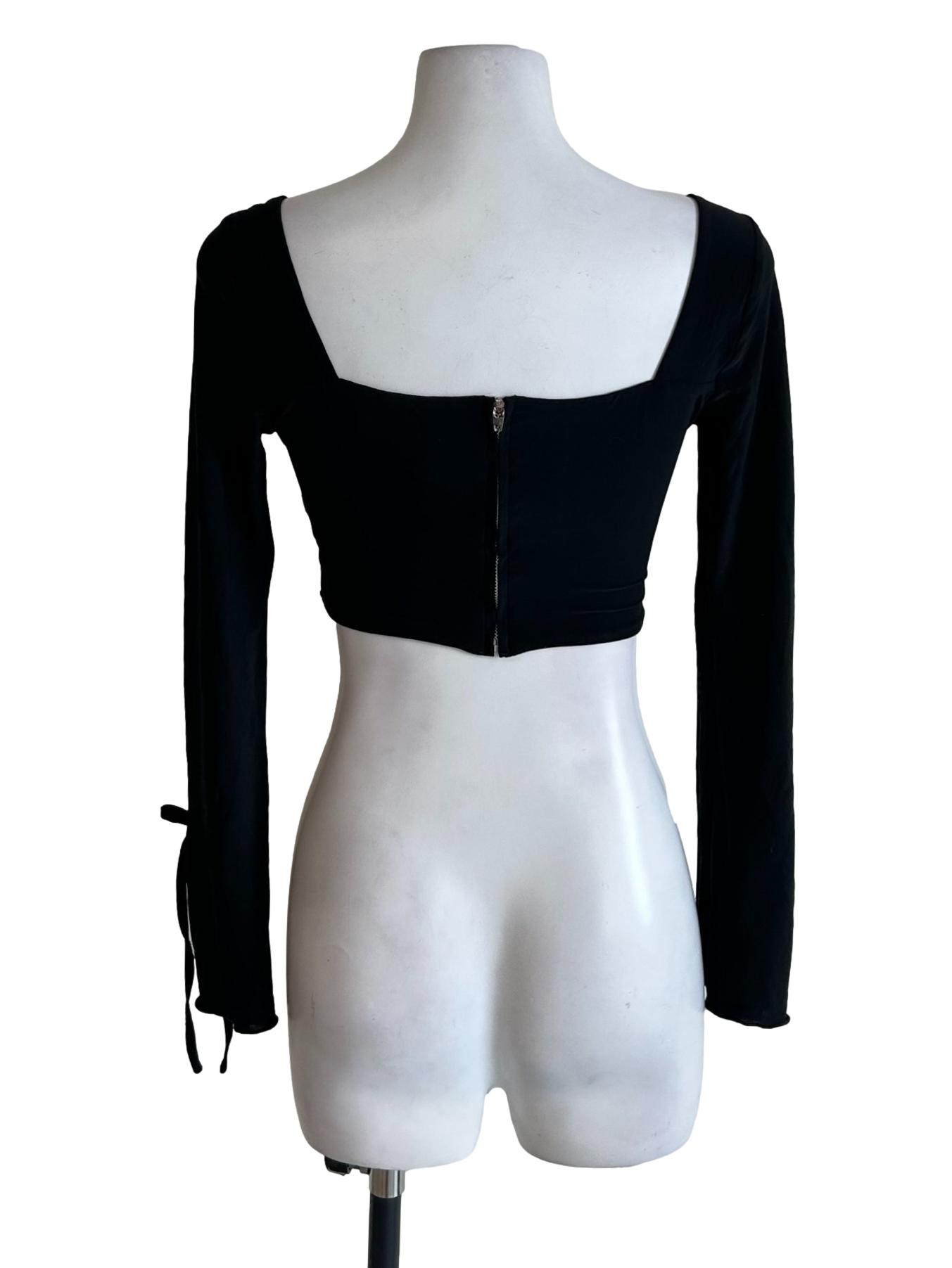 Black Pleated Crop Blouse