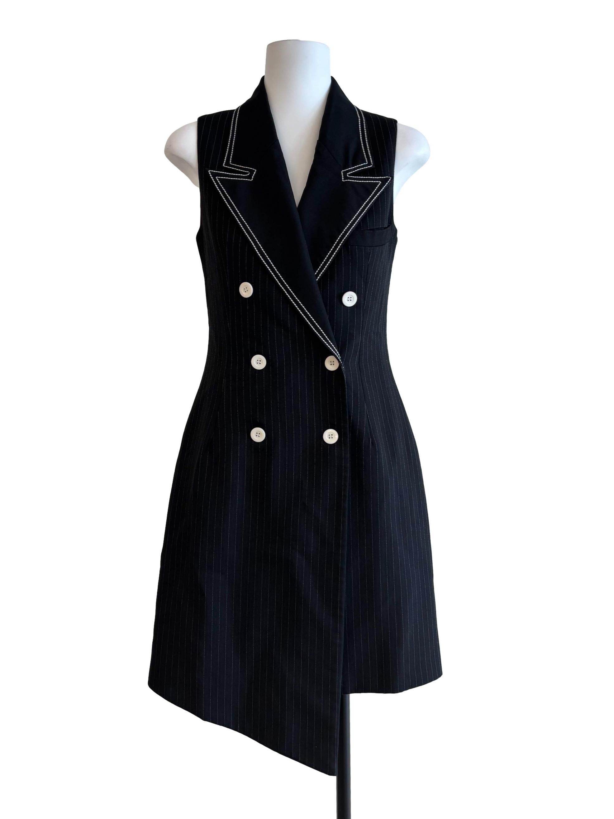 Onyx Black Striped Sleeveless Blazer Dress
