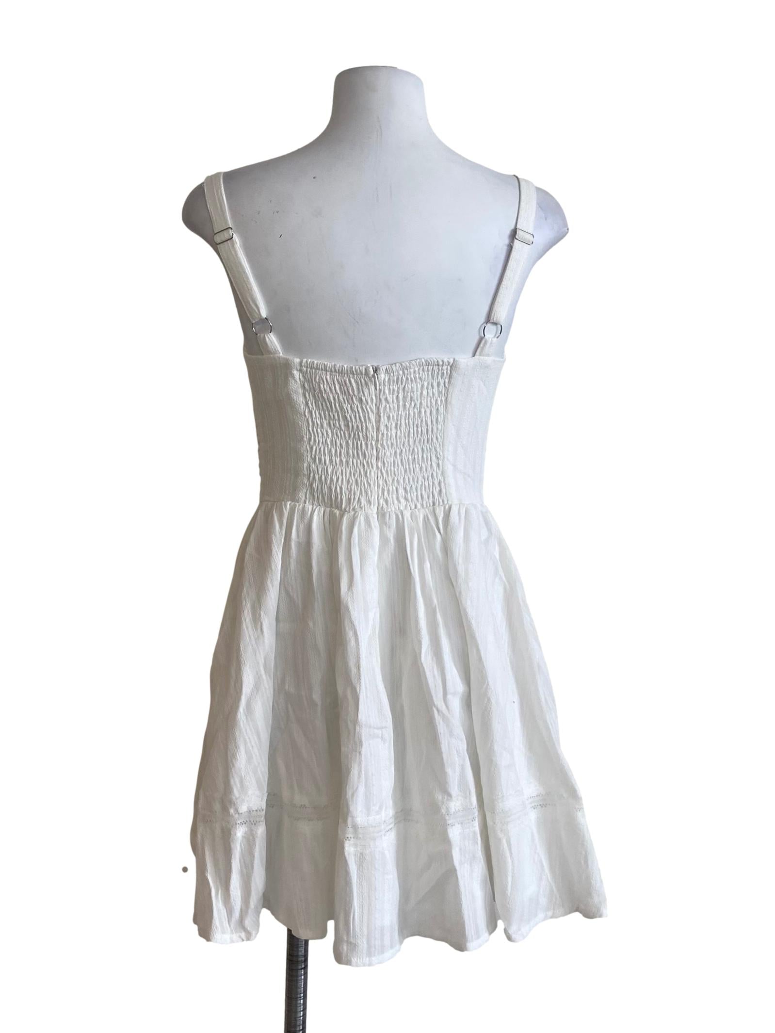 White Sleeveless Lace Floral Apron Dress