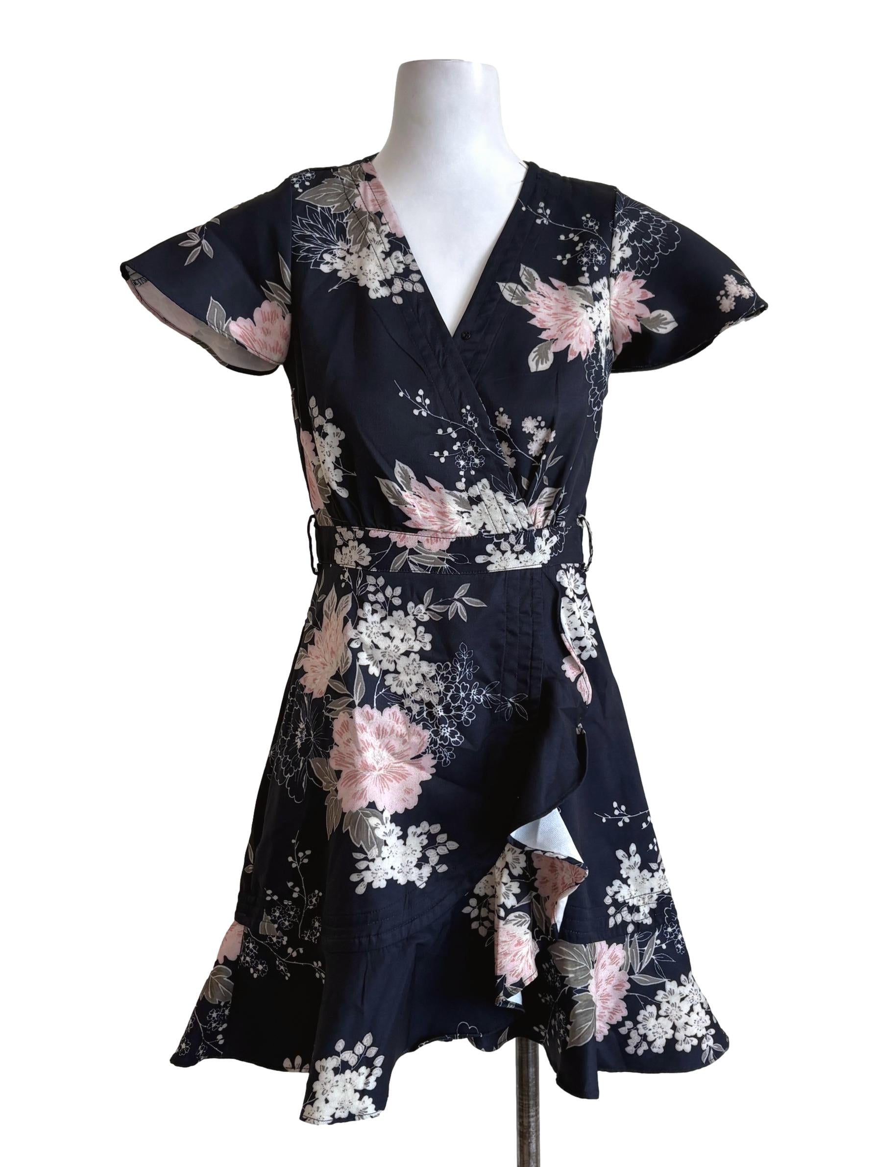 Navy Blue Floral Ruffle Sundress