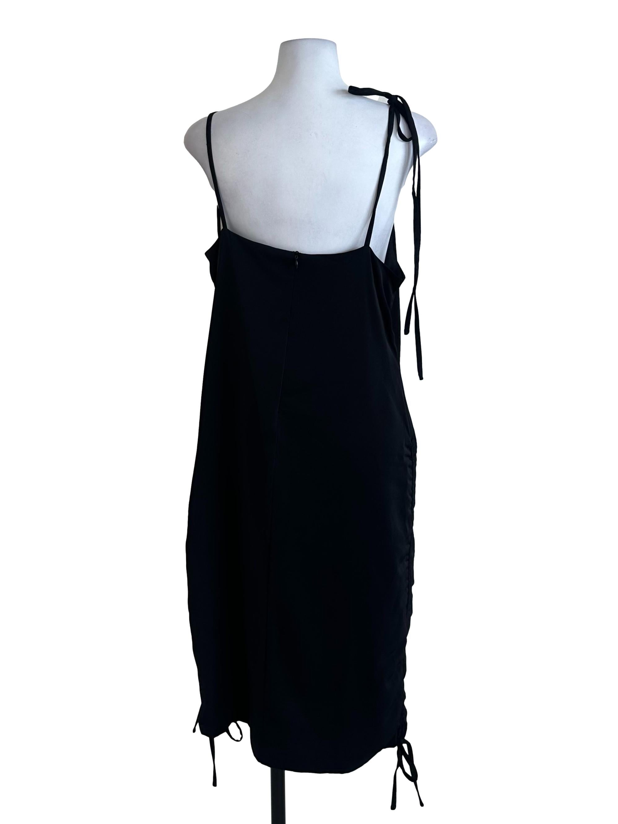 Black Satin Strap Dress YHF