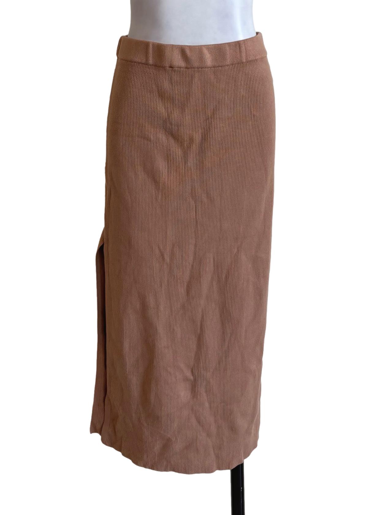Sepia Knitted Slit Maxi Skirt