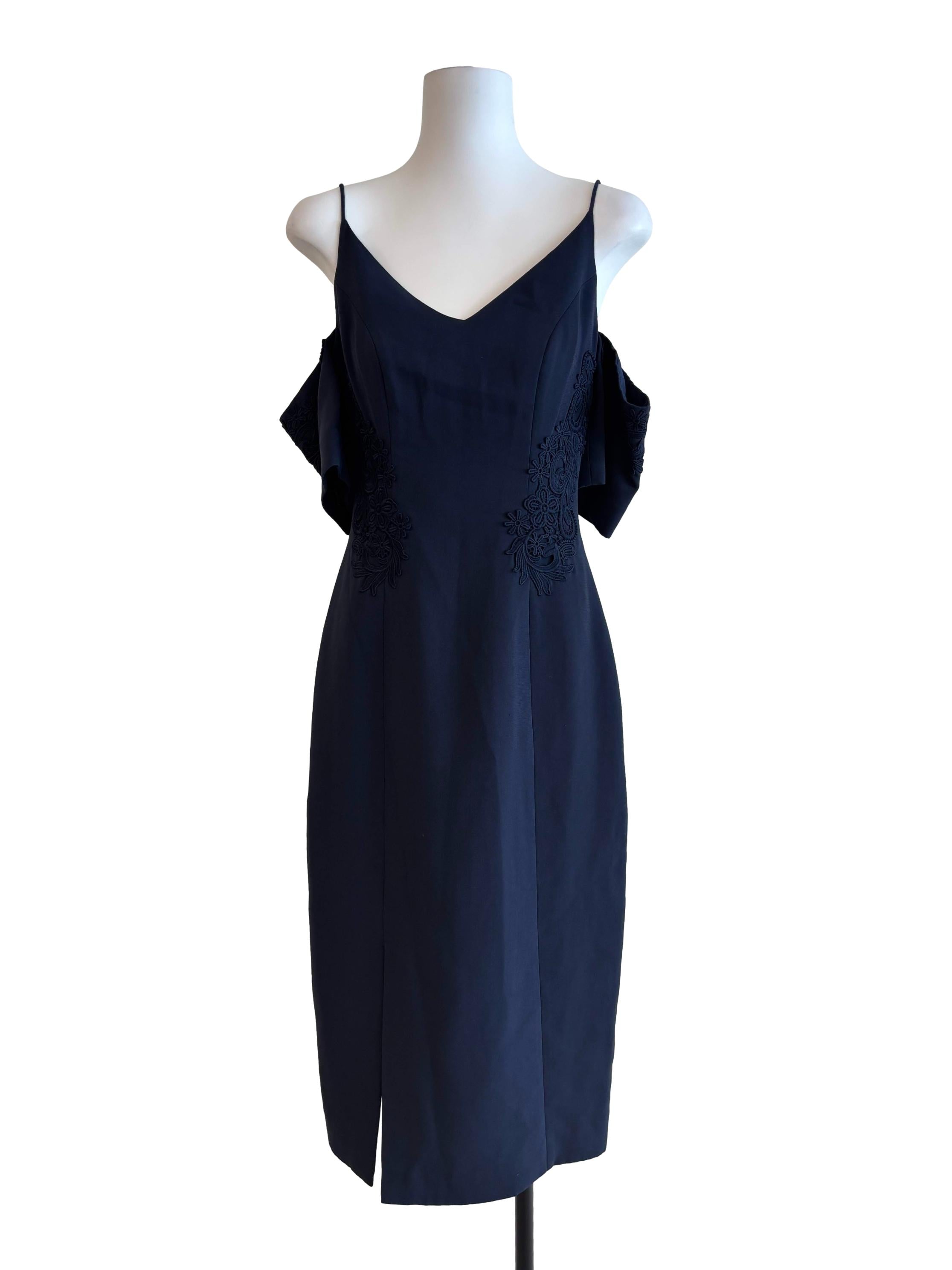 Navy Blue Off Shoulder Pencil Dress