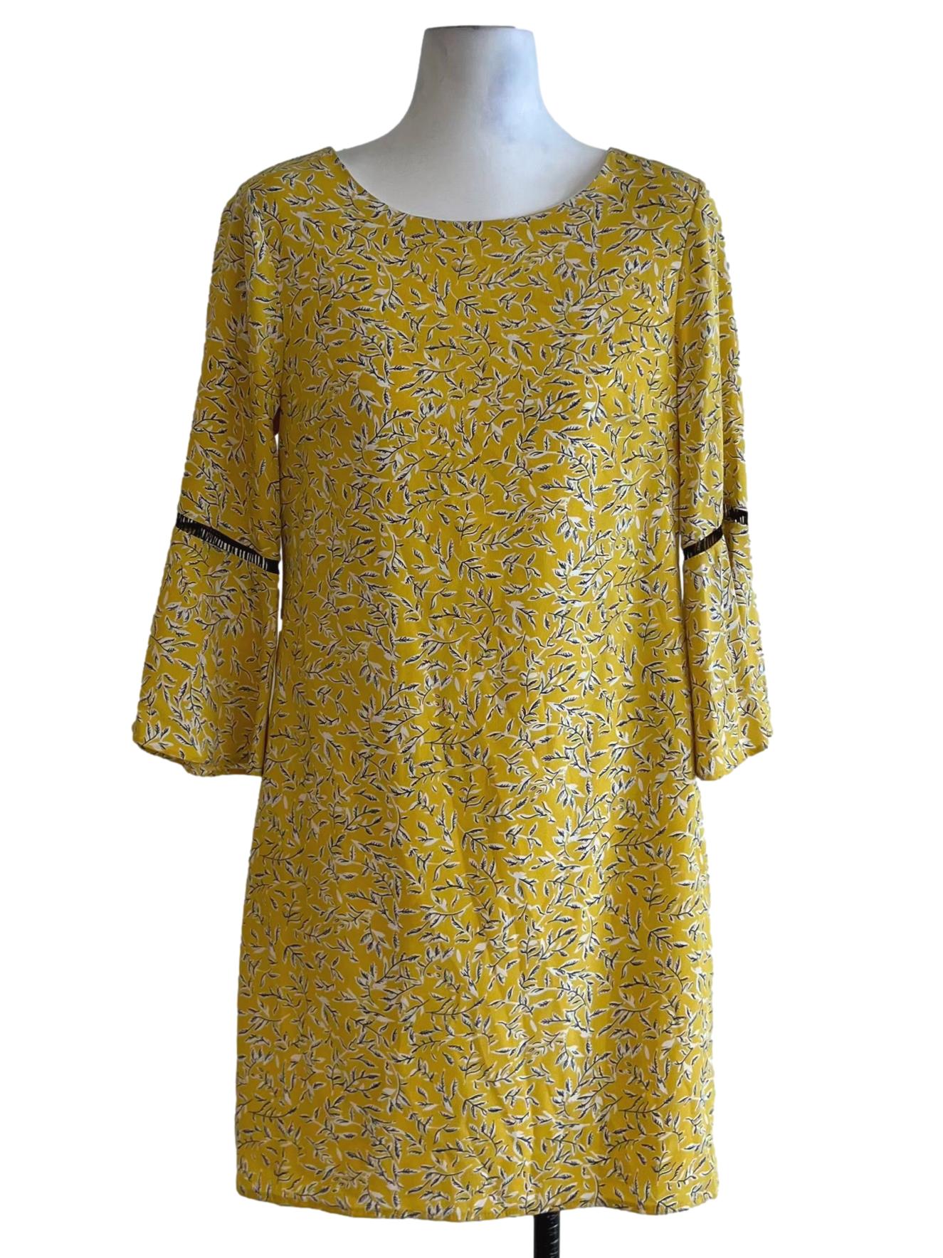 Yellow Jewel Neckline Empire Dress