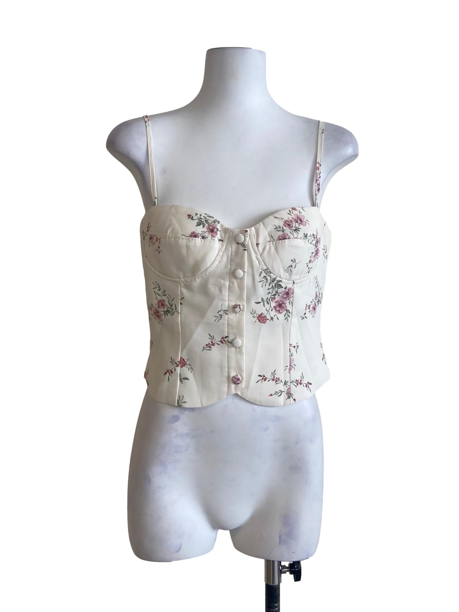 White Floral Sleeveless Button Down Crop Top
