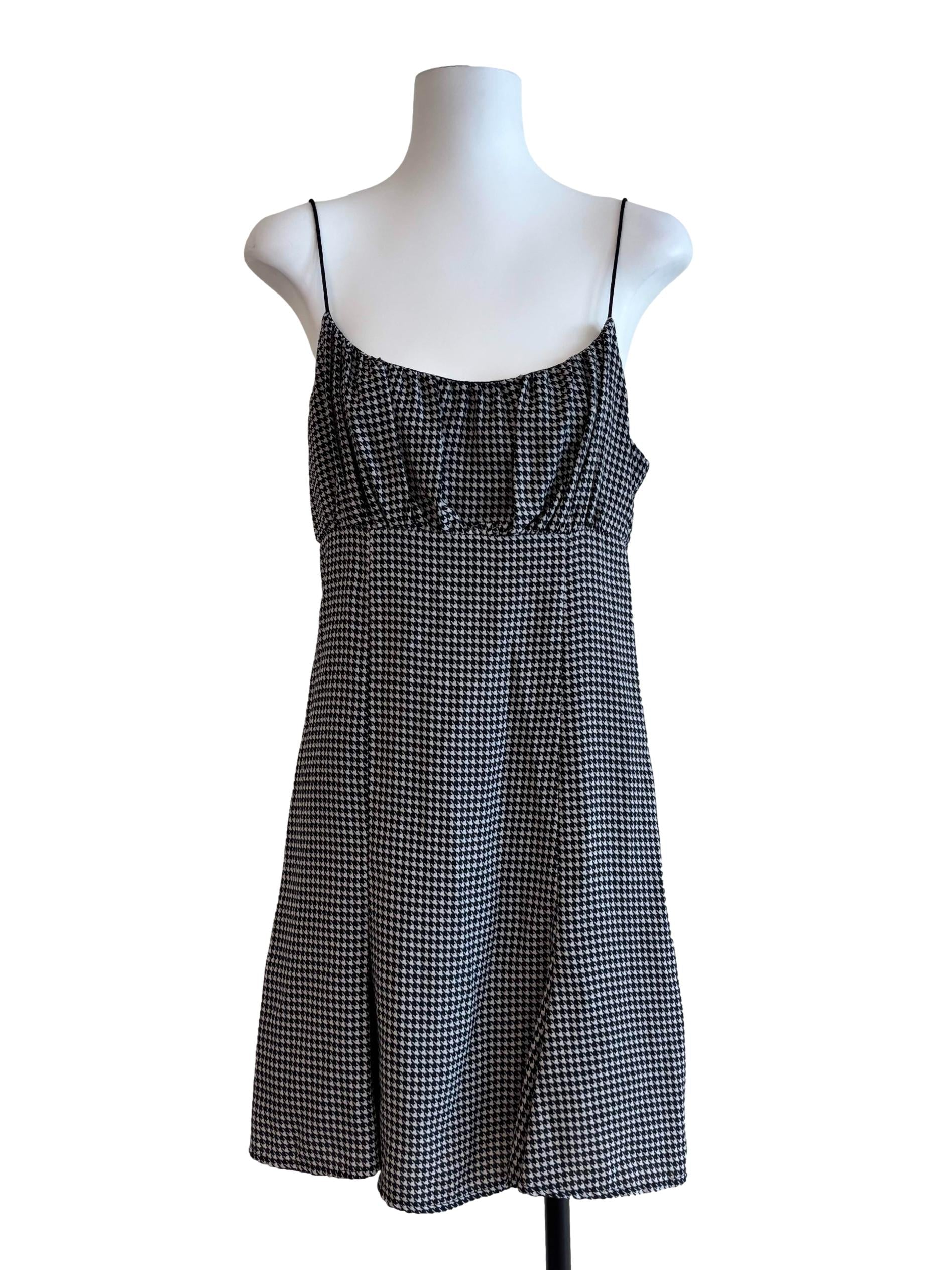 Black And White Houndstooth Spaghetti Strap Dress