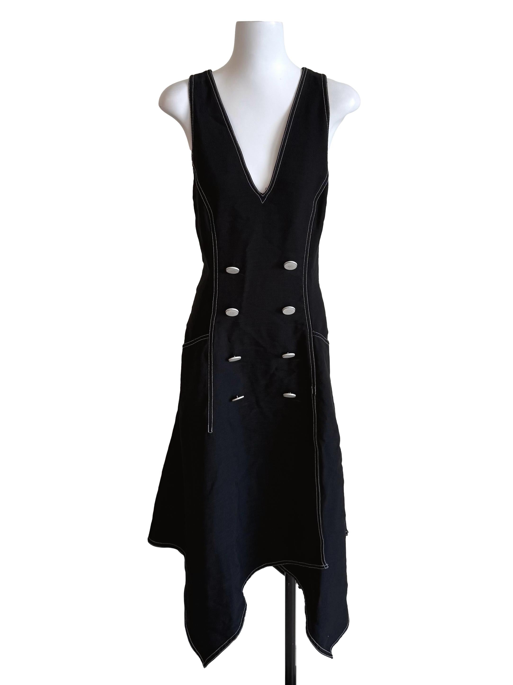 Black Contrast Stitch Military Dress